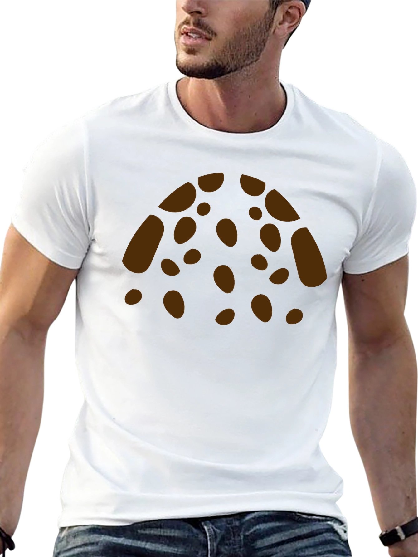 Graphic Print Crew Neck T-Shirt - Brown Spots Design