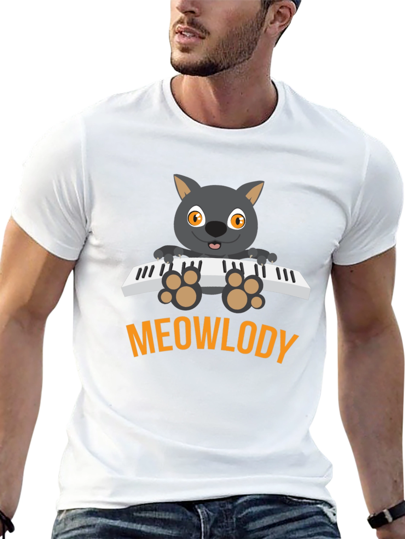 Meowlody Cat Playing Piano Black Graphic Tee