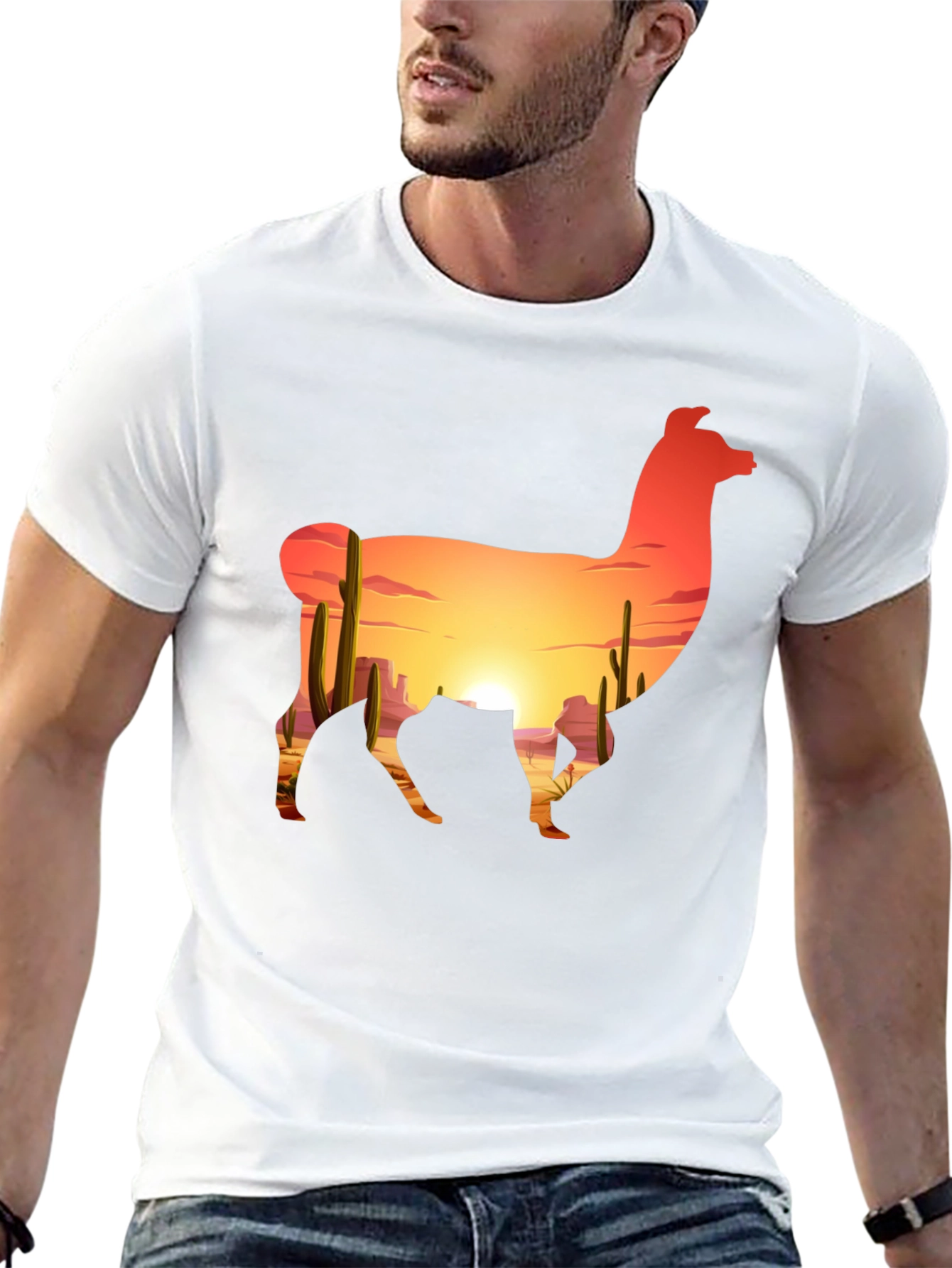 Llama Desert Sunset Graphic Tee - Black Cotton Blend
