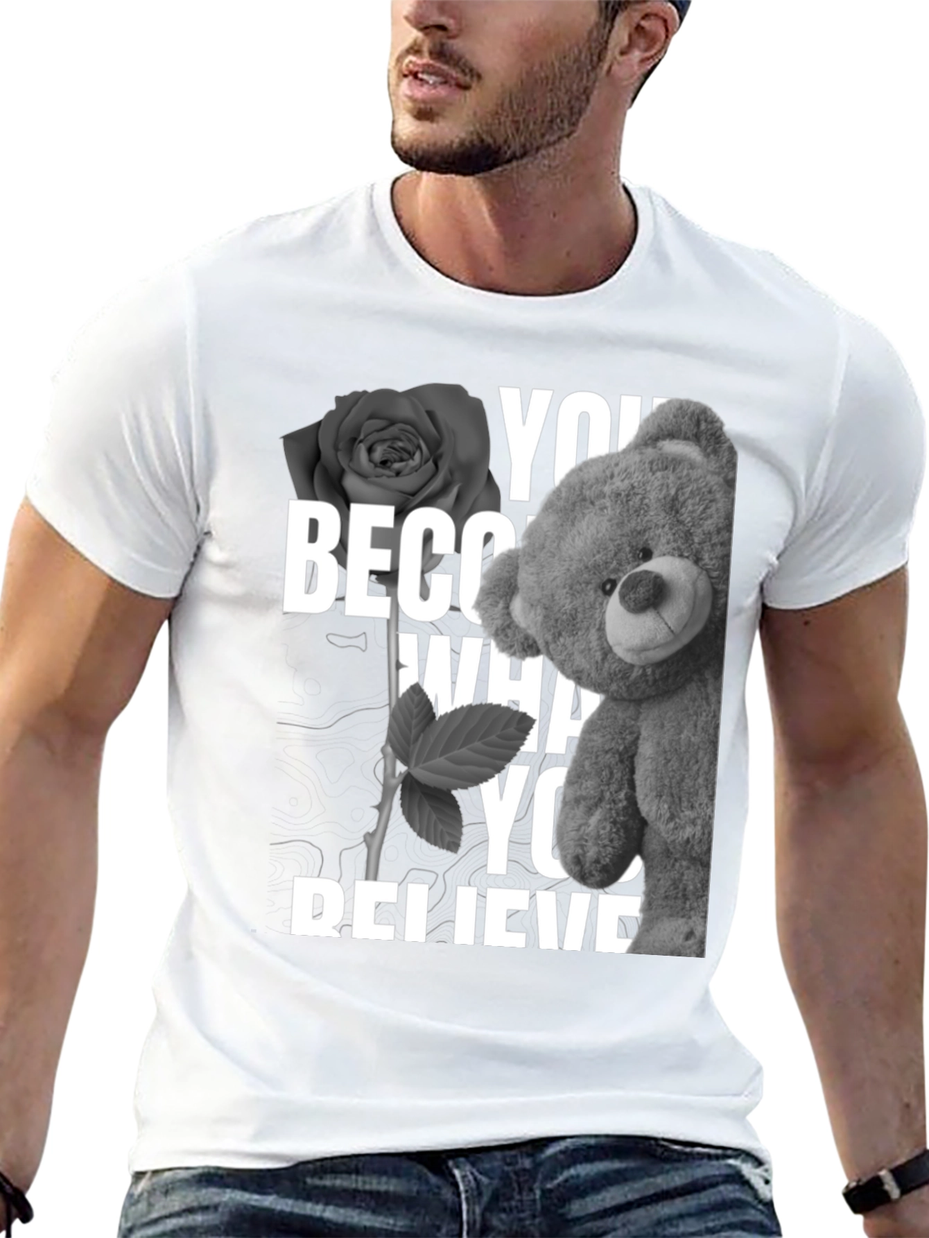 Rose & Teddy Graphic T-Shirt - Believe In Yourself