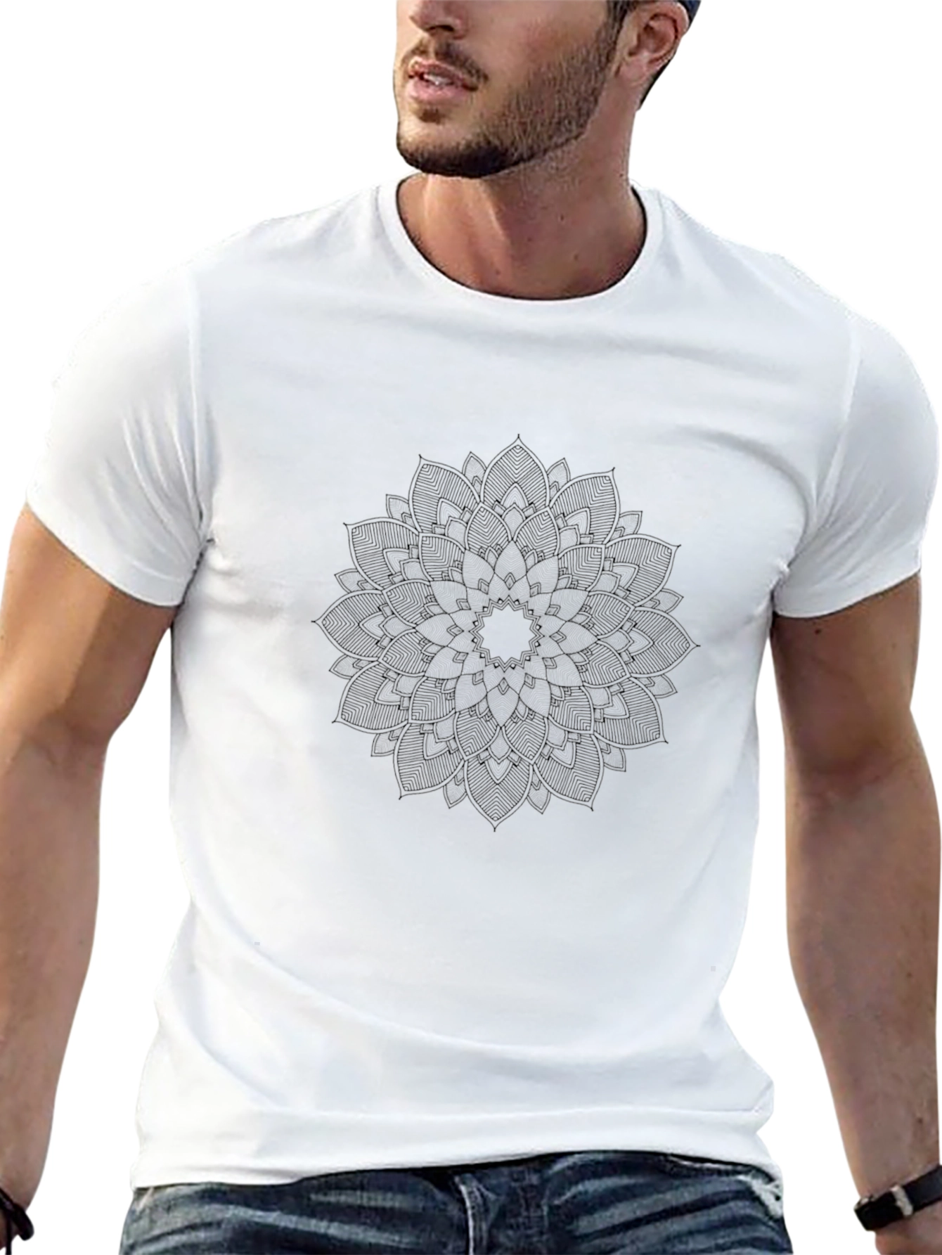 Mandala Print Black Crew Neck Tee