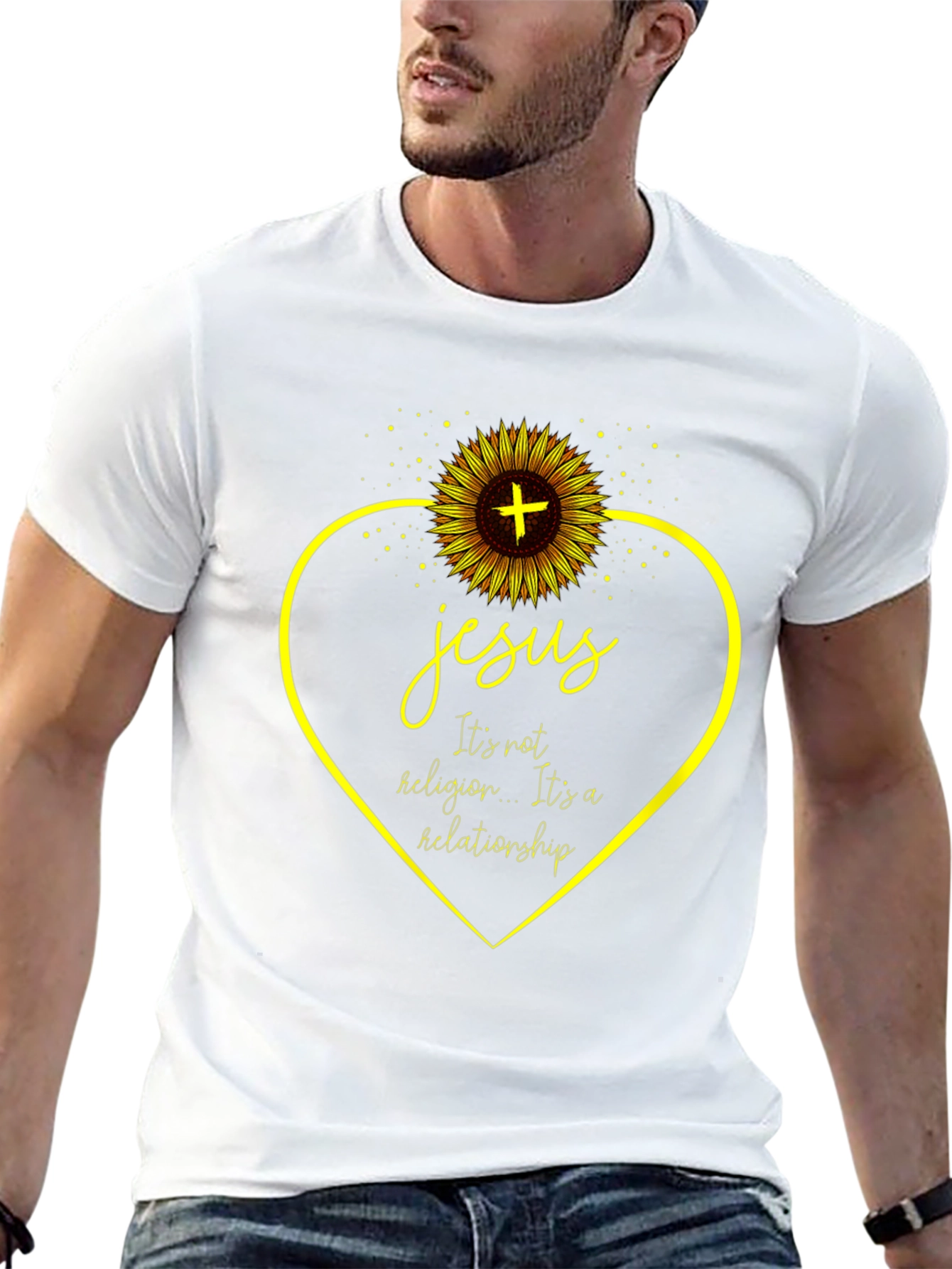 Jesus Sunflower Heart Graphic T-Shirt