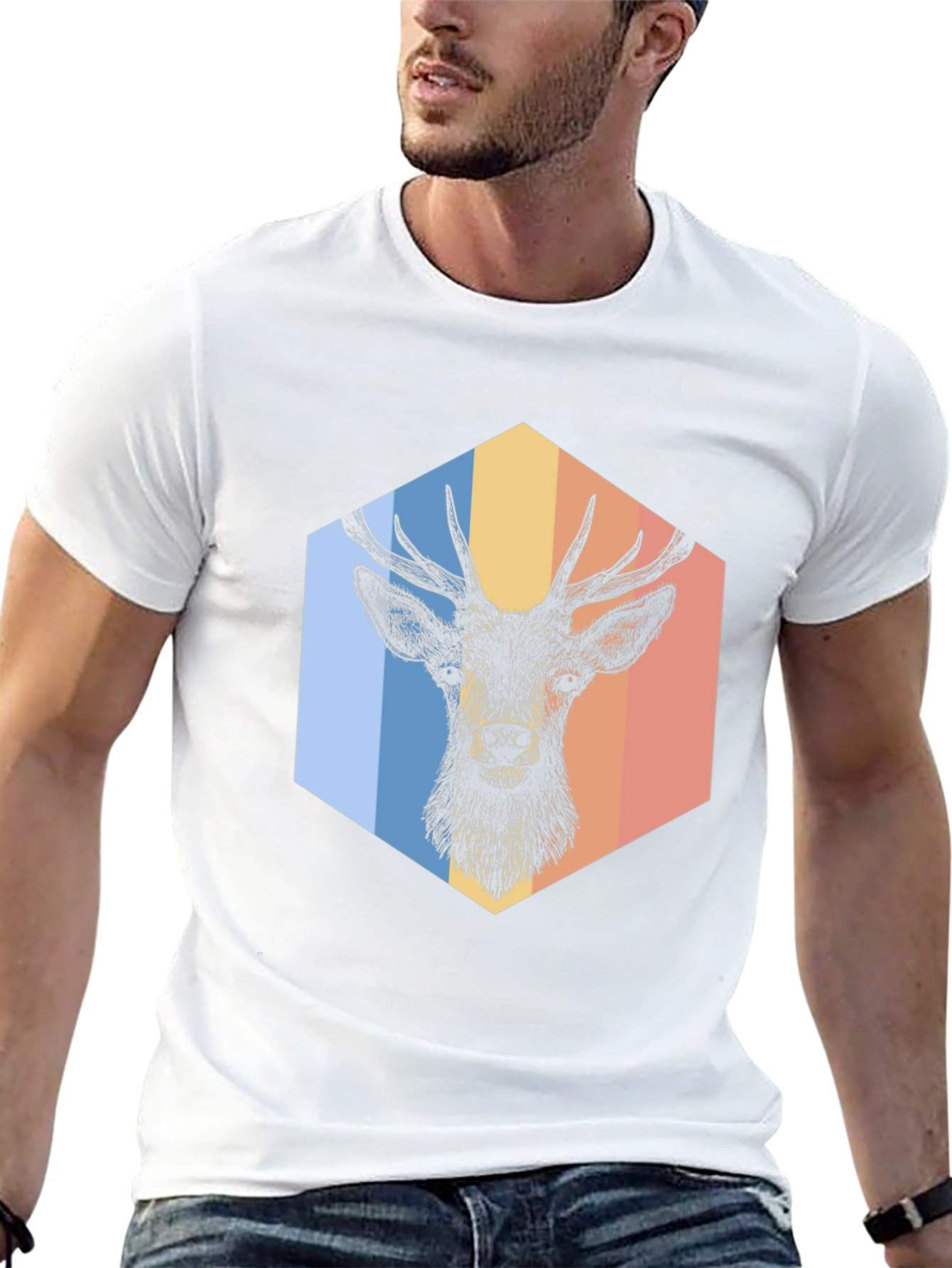 Retro Deer Graphic Tee - Mens Black T-Shirt