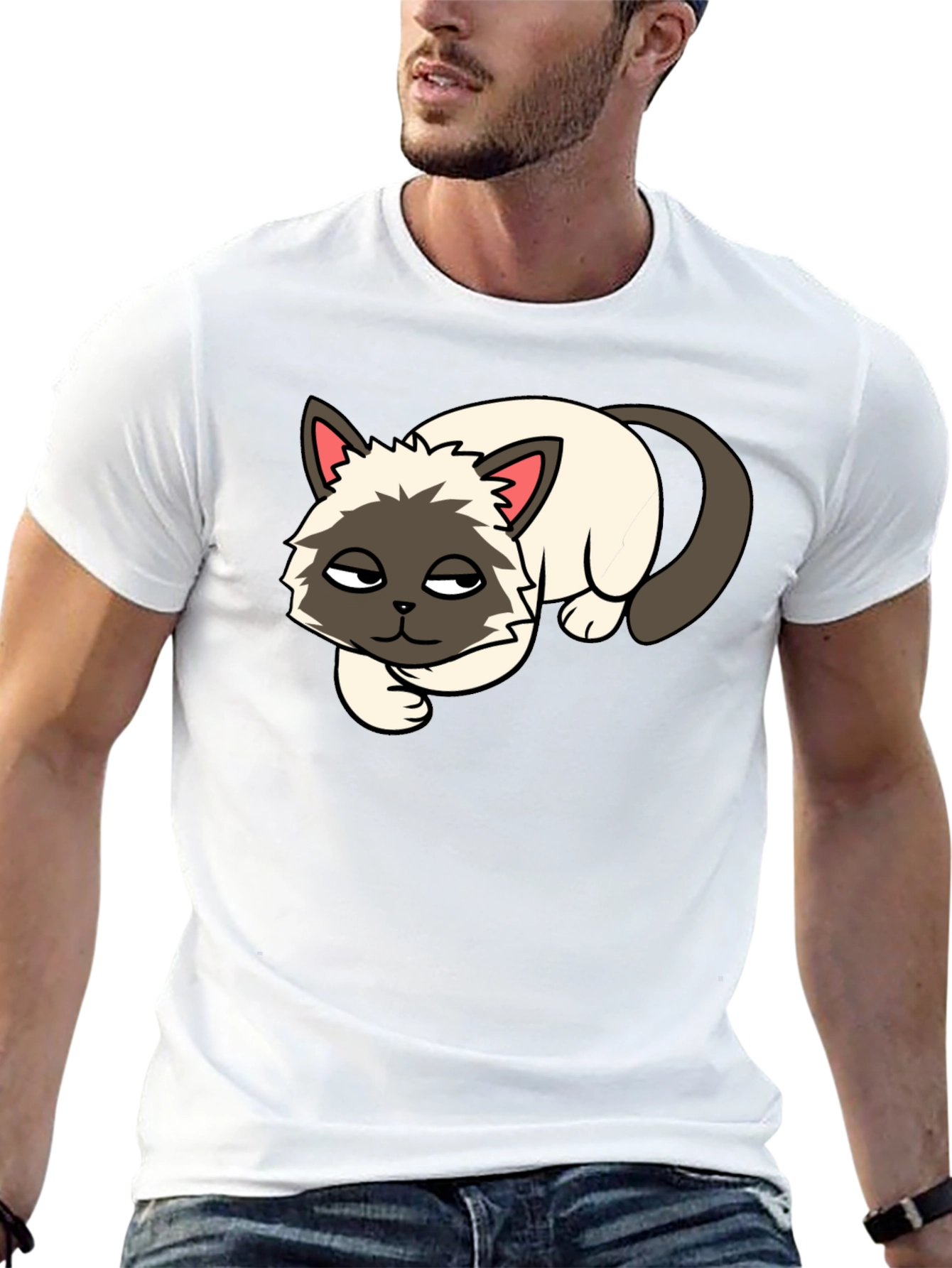 Black T-Shirt with Lazy Cat Graphic