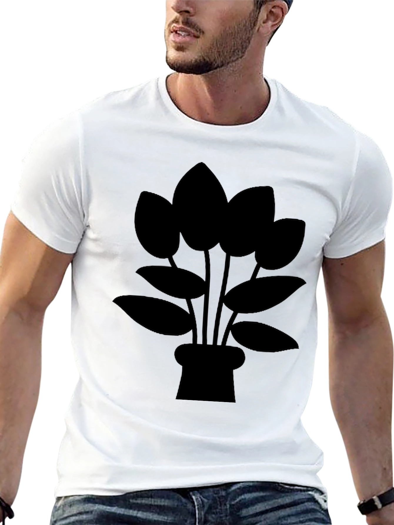Black T-Shirt with Potted Plant Graphic