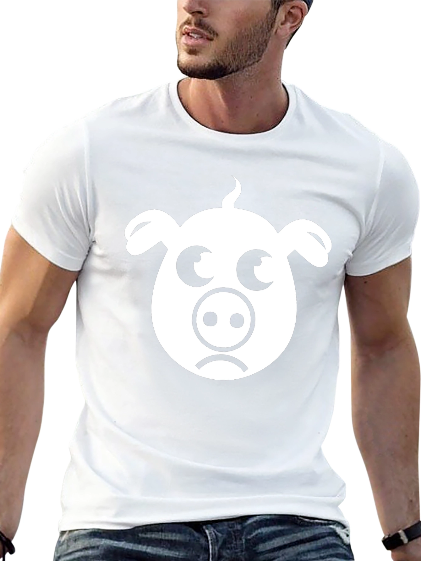 Sad Pig Face T-Shirt - Black Cotton Tee