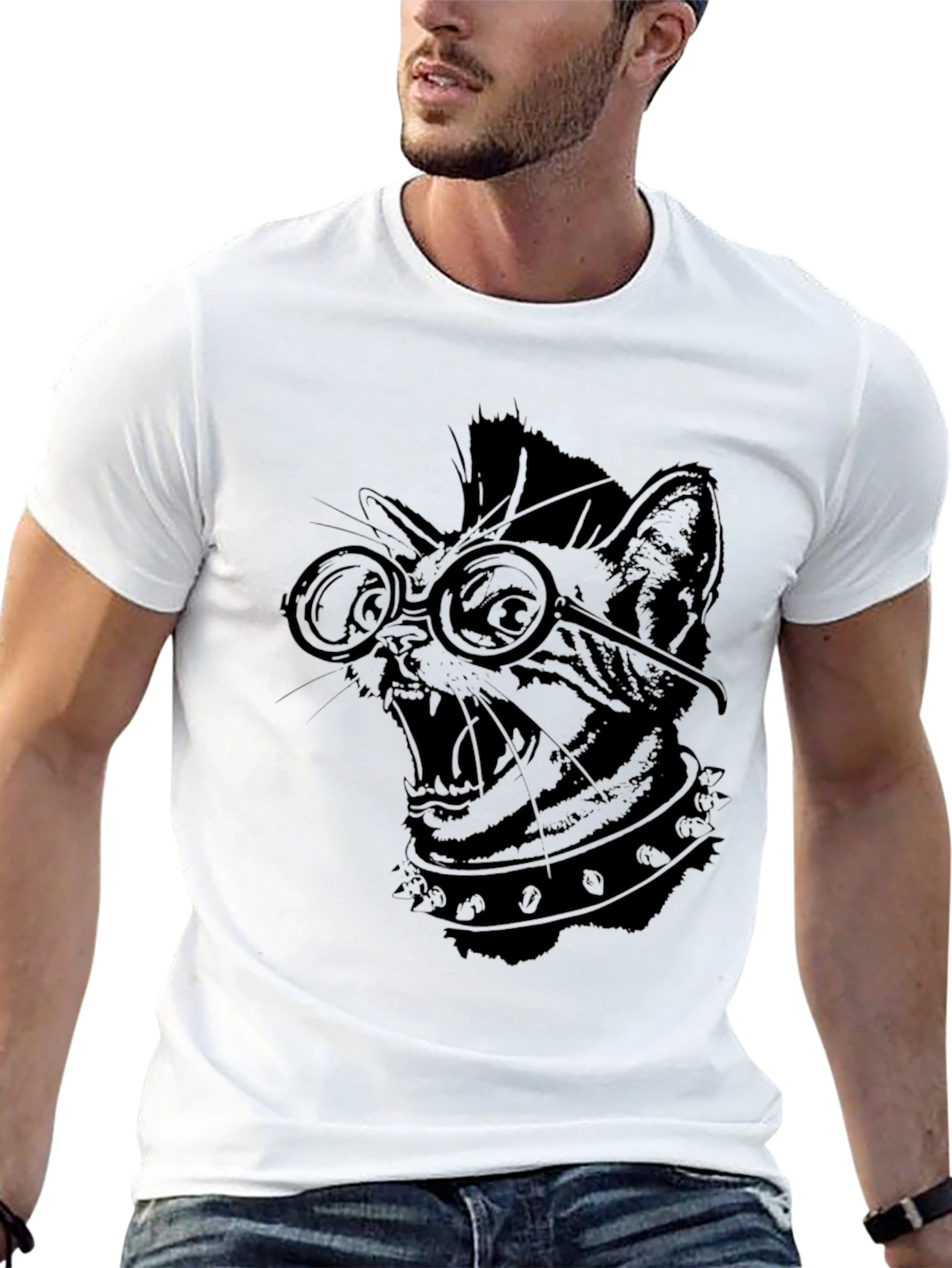Punk Rock Cat T-Shirt - Black Graphic Tee