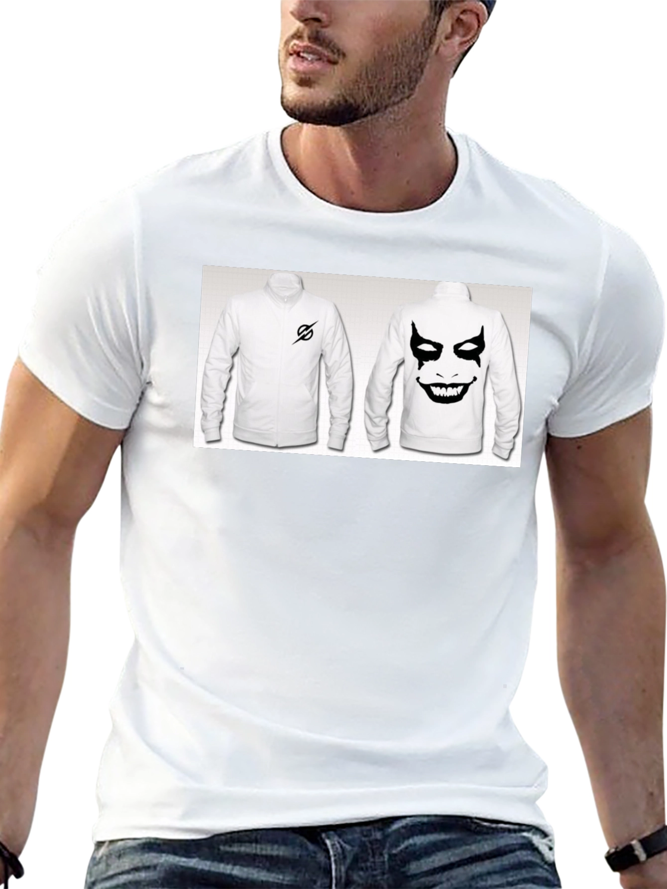 Black T-Shirt with Unique Jacket Print