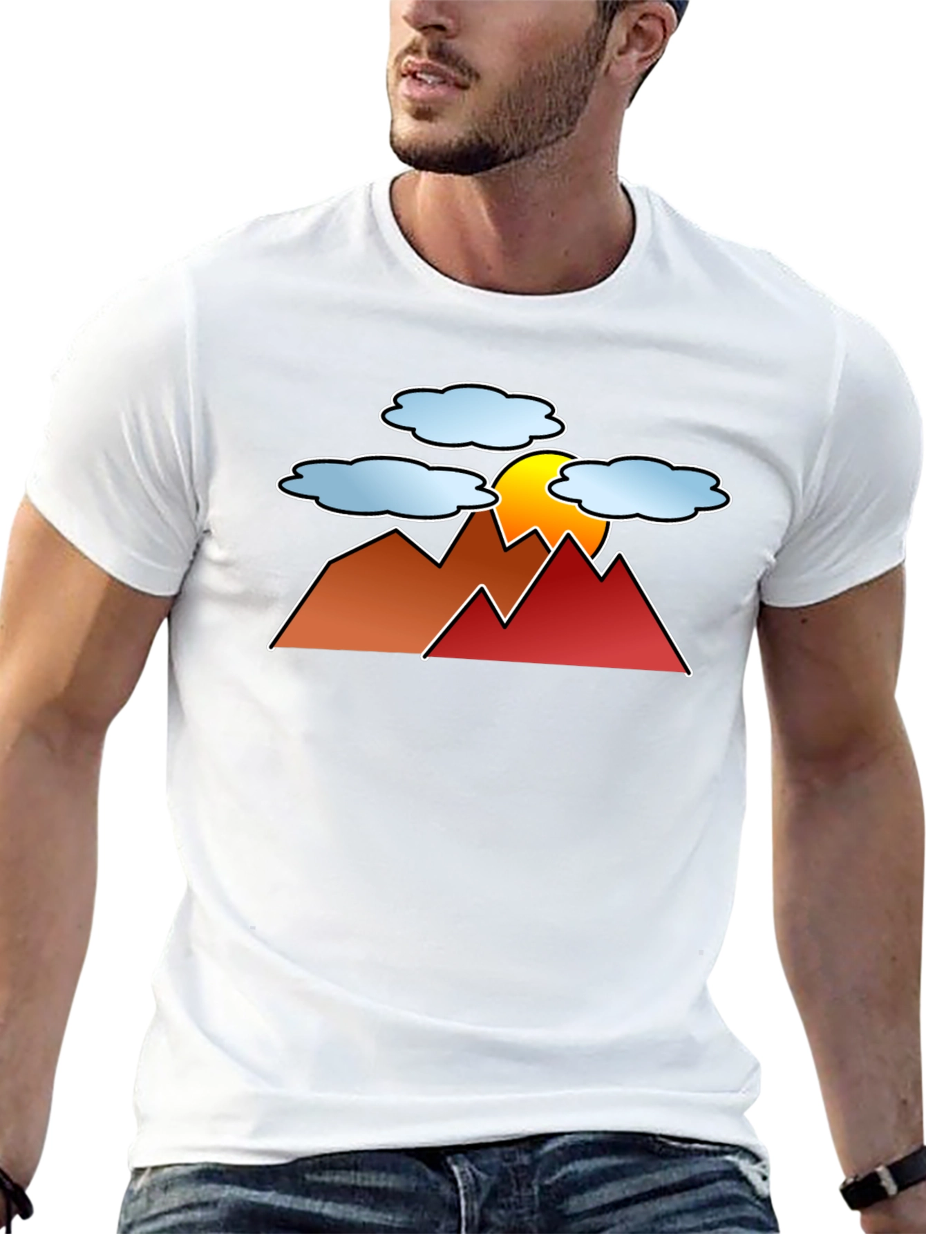 Sunset Mountain Graphic Tee - Black Casual T-Shirt