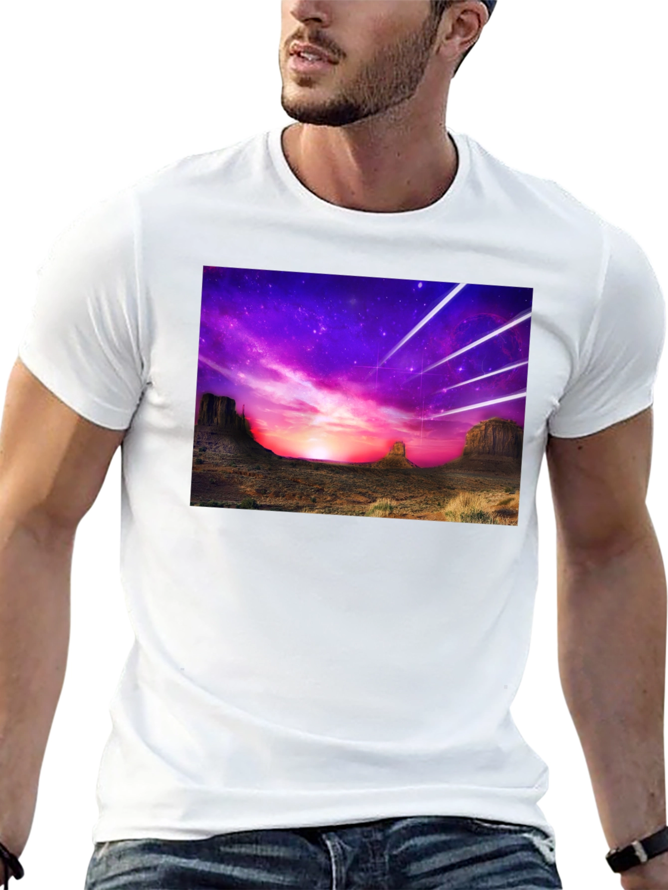Cosmic Desert Graphic Tee - Black Cotton T-Shirt