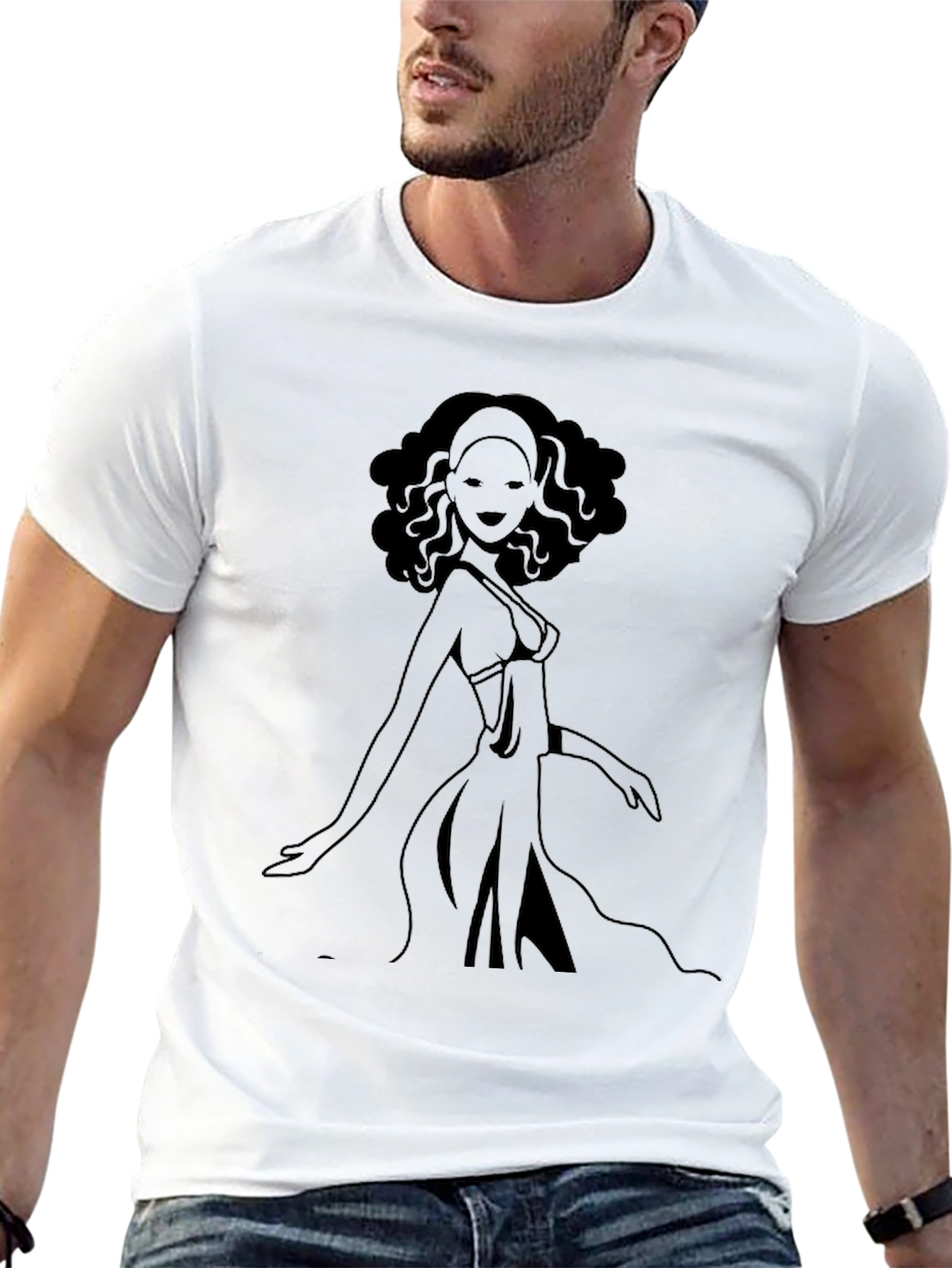 Black T-Shirt with Graphic Woman Design