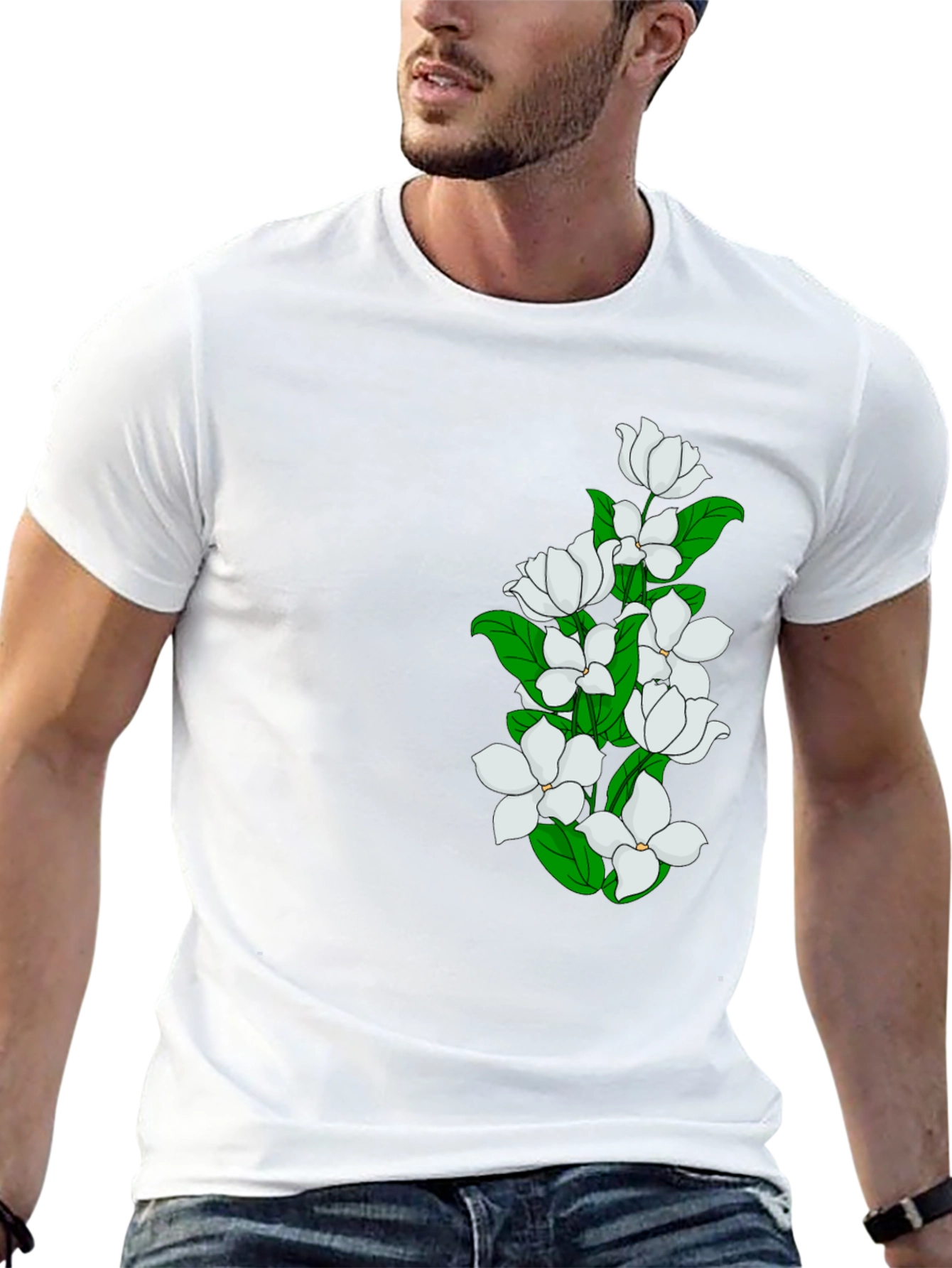 Elegant Black T-Shirt with Floral Design