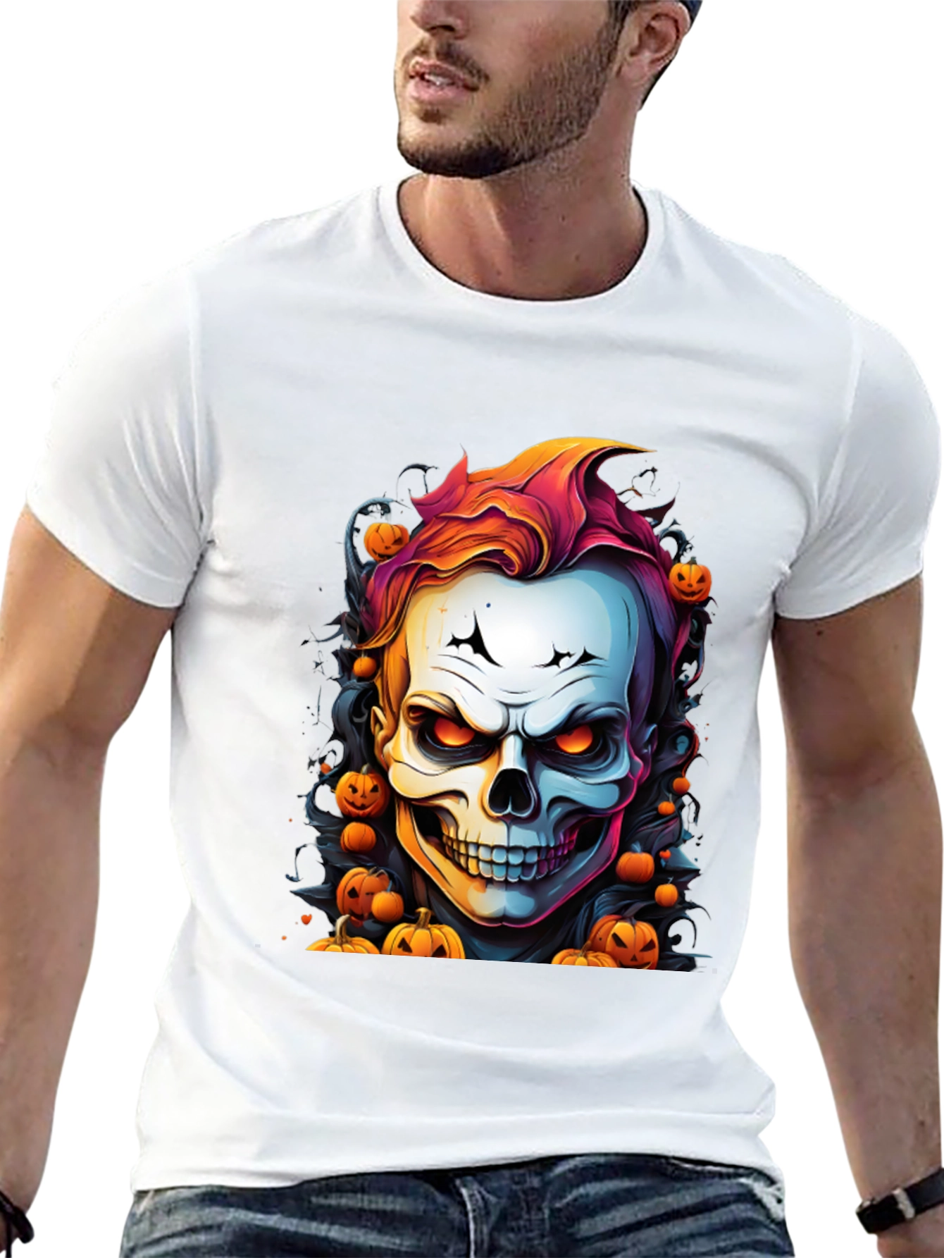 Halloween Skull & Pumpkins Graphic T-Shirt