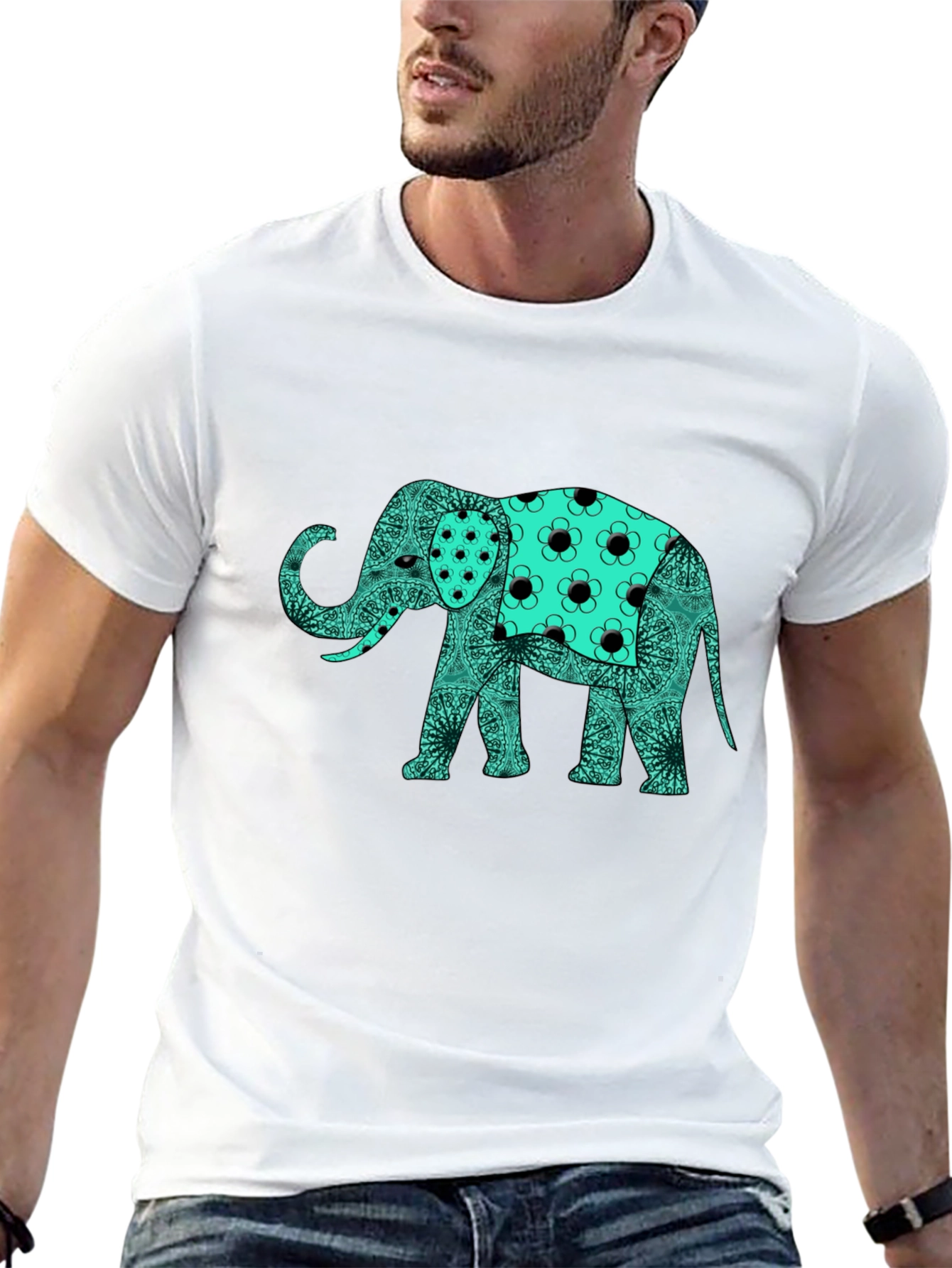 Elephant Graphic Print Black T-Shirt
