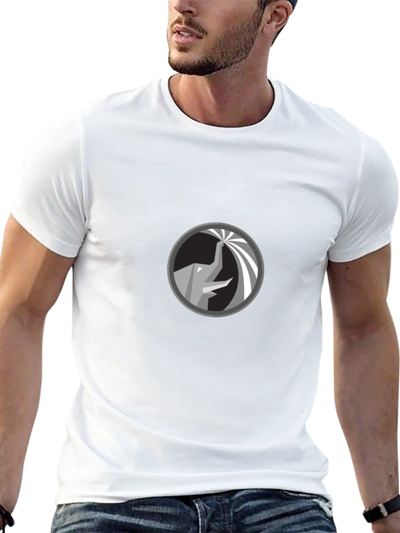 Geometric Elephant Graphic Black T-Shirt