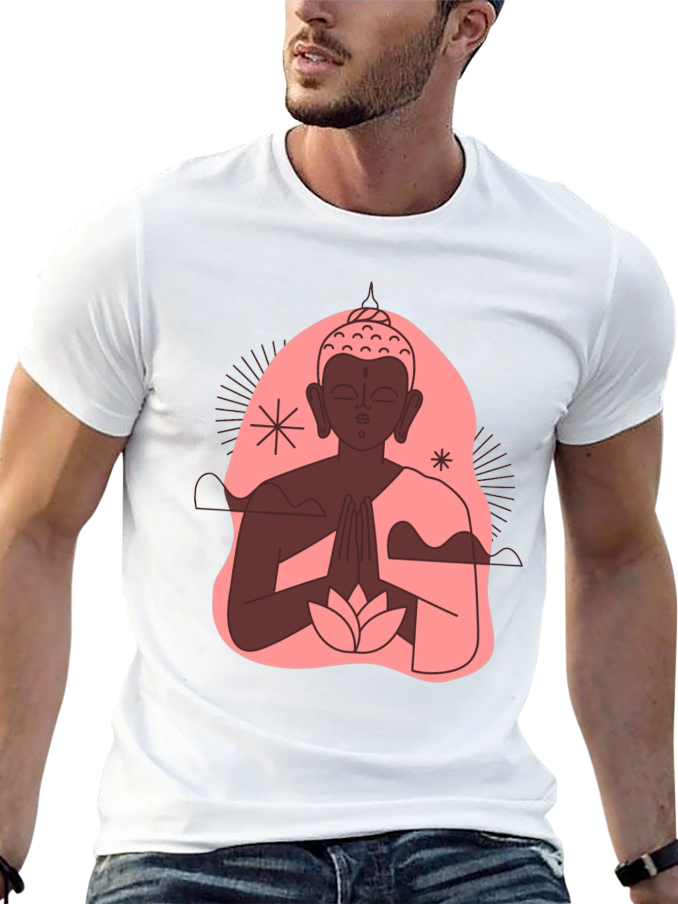 Buddha Graphic Black T-Shirt - Peaceful Lotus Design