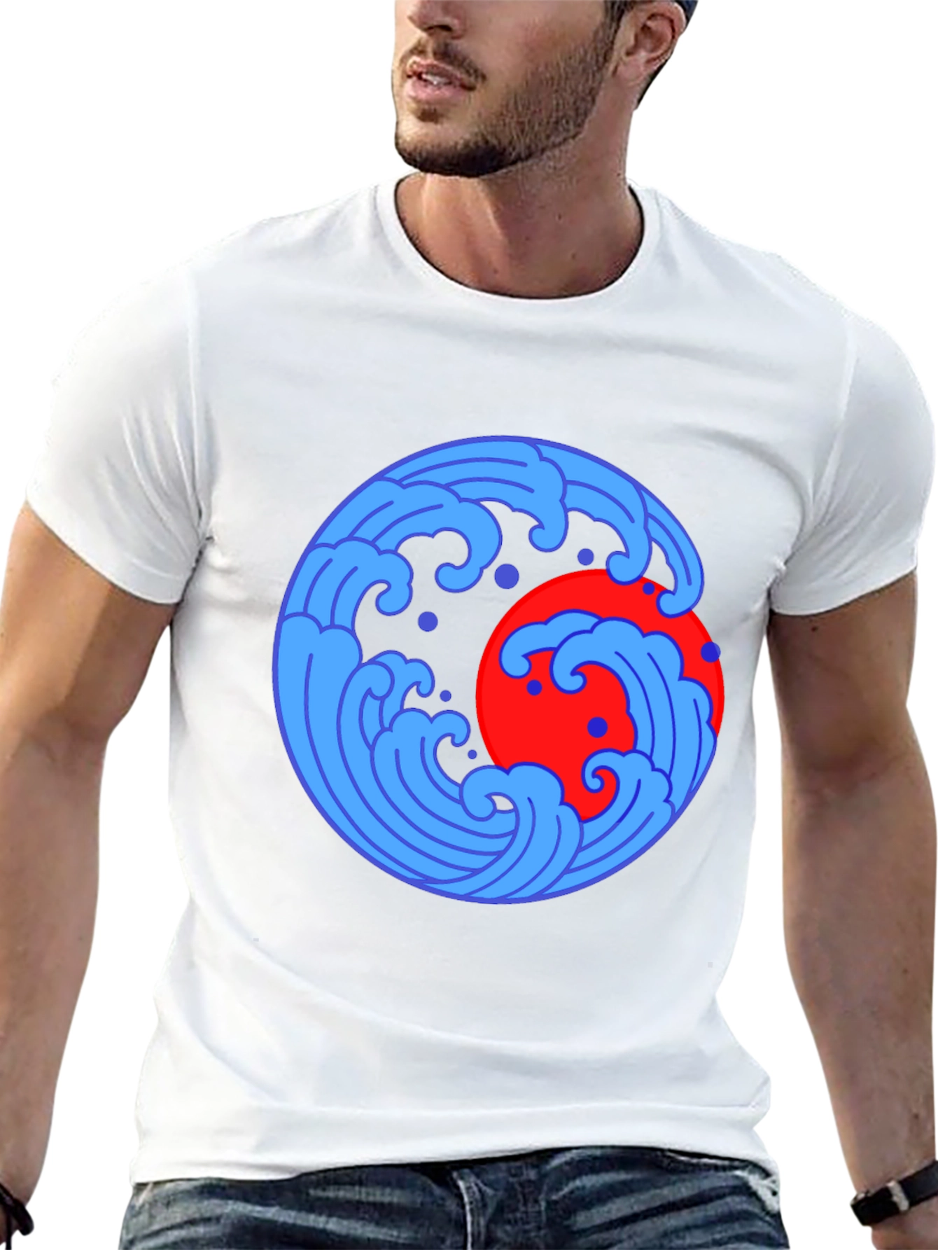 Ocean Wave and Sun Graphic Tee - Black