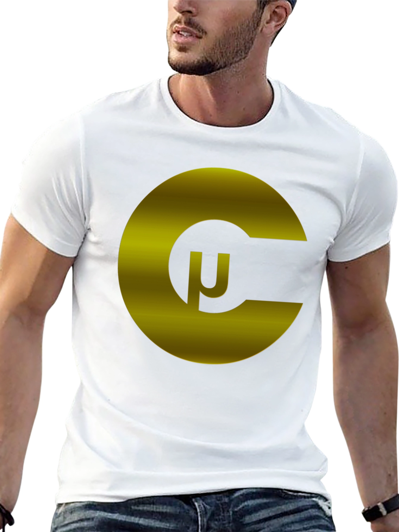 Black T-Shirt with Gold Geometric C Logo