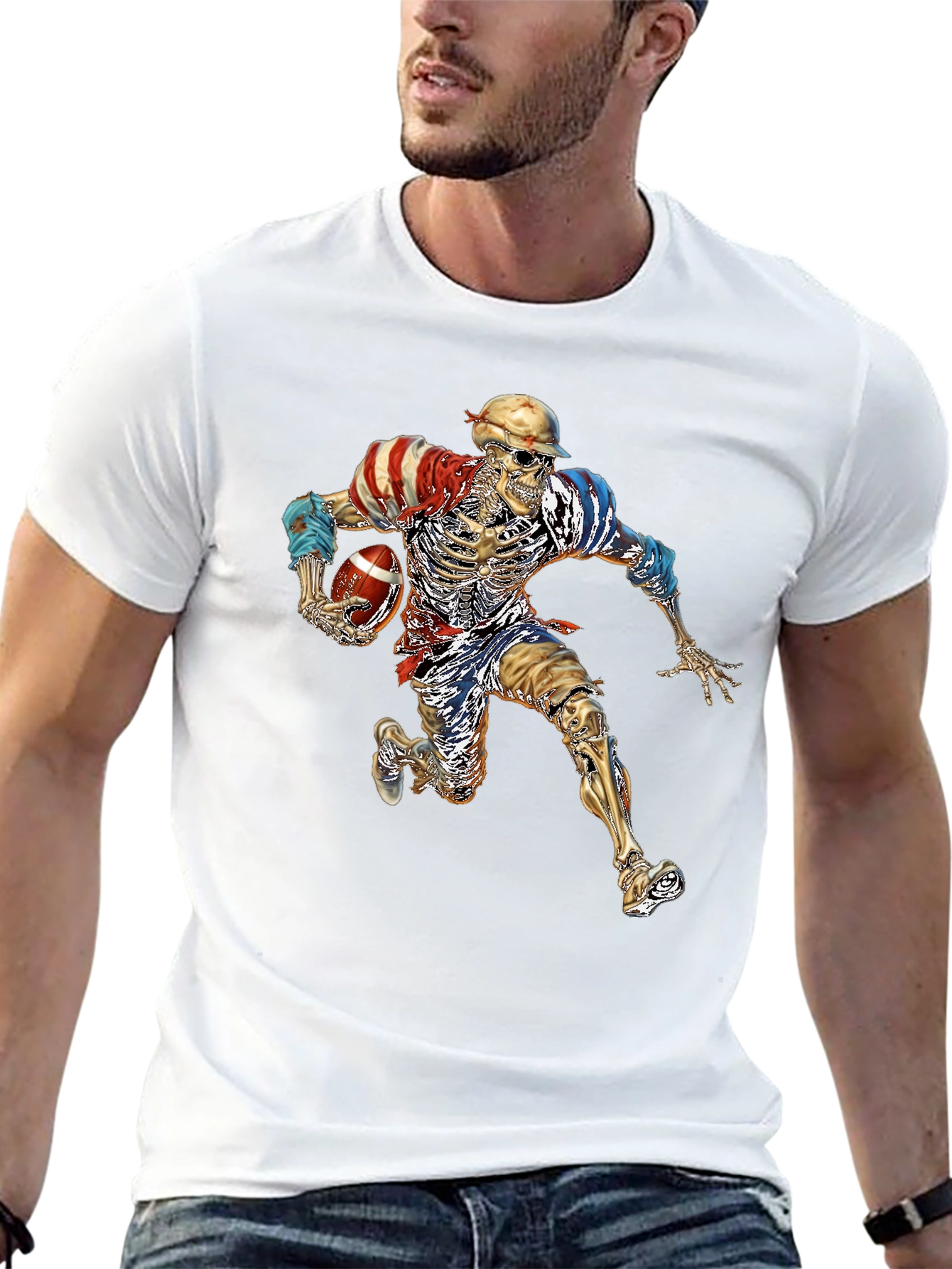 Skeleton Football Player Graphic Tee