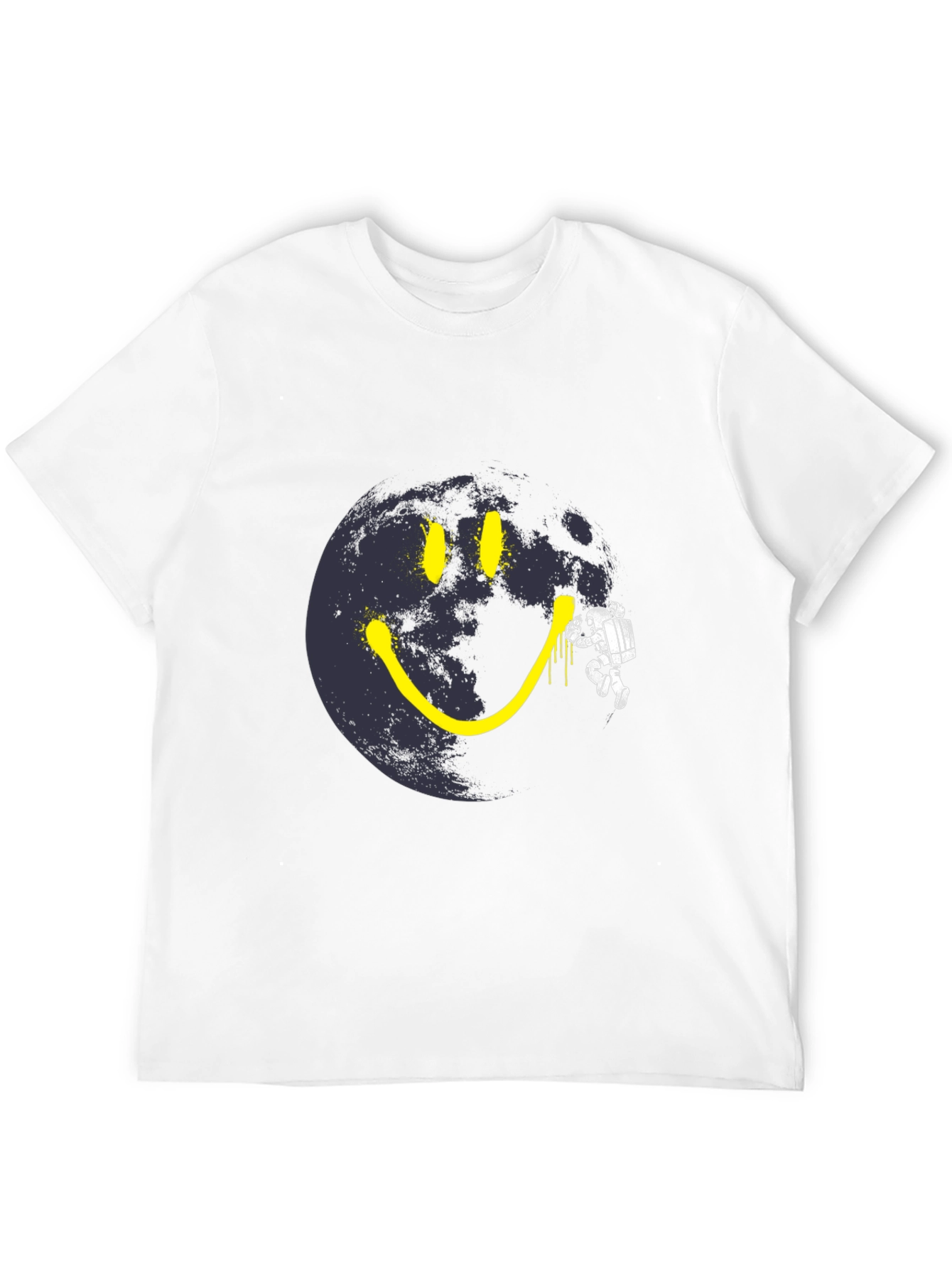 Astronaut Moon Smile T-Shirt - Black Cotton Graphic Tee