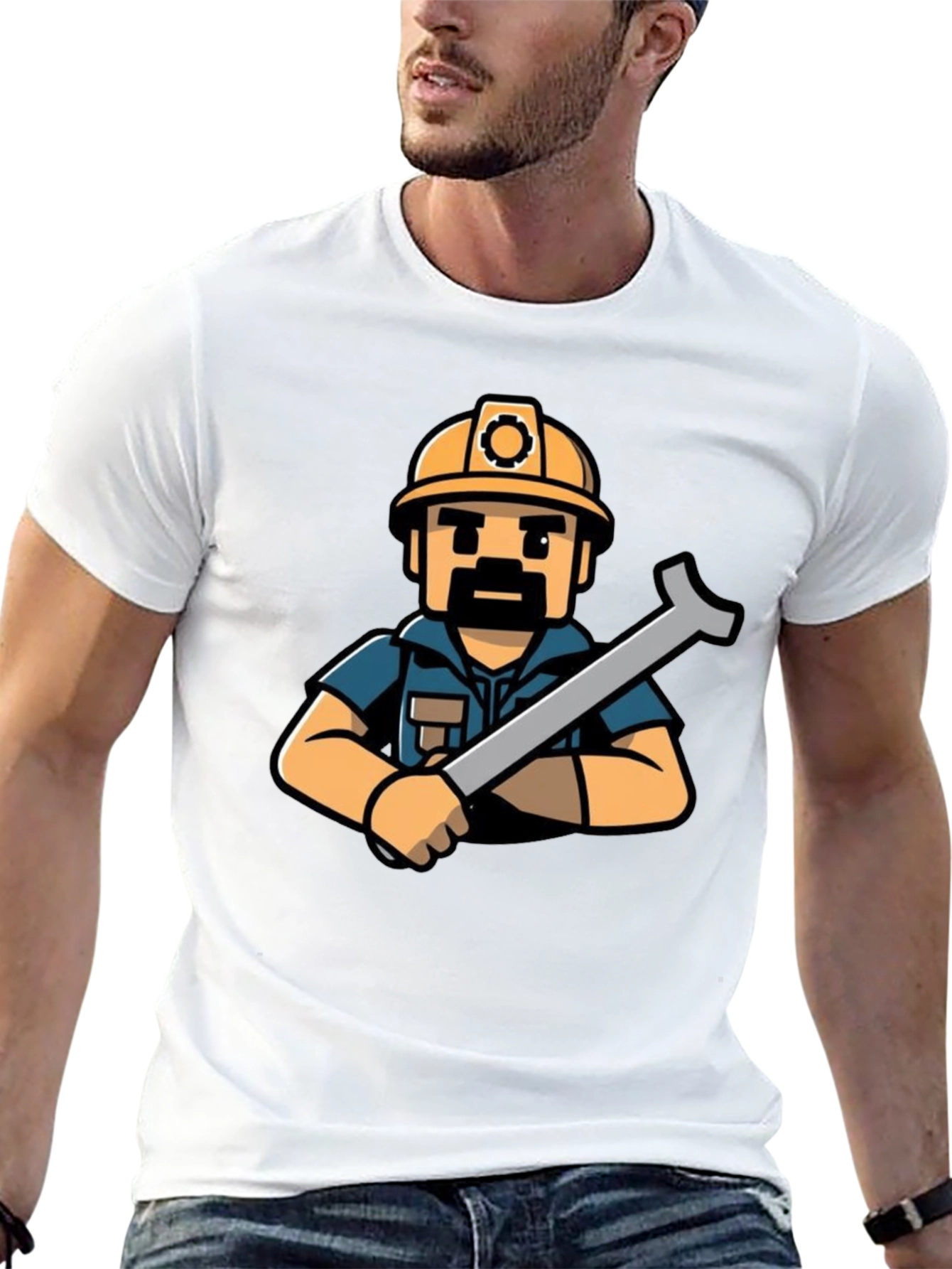Construction Worker T-Shirt - Cartoon Style