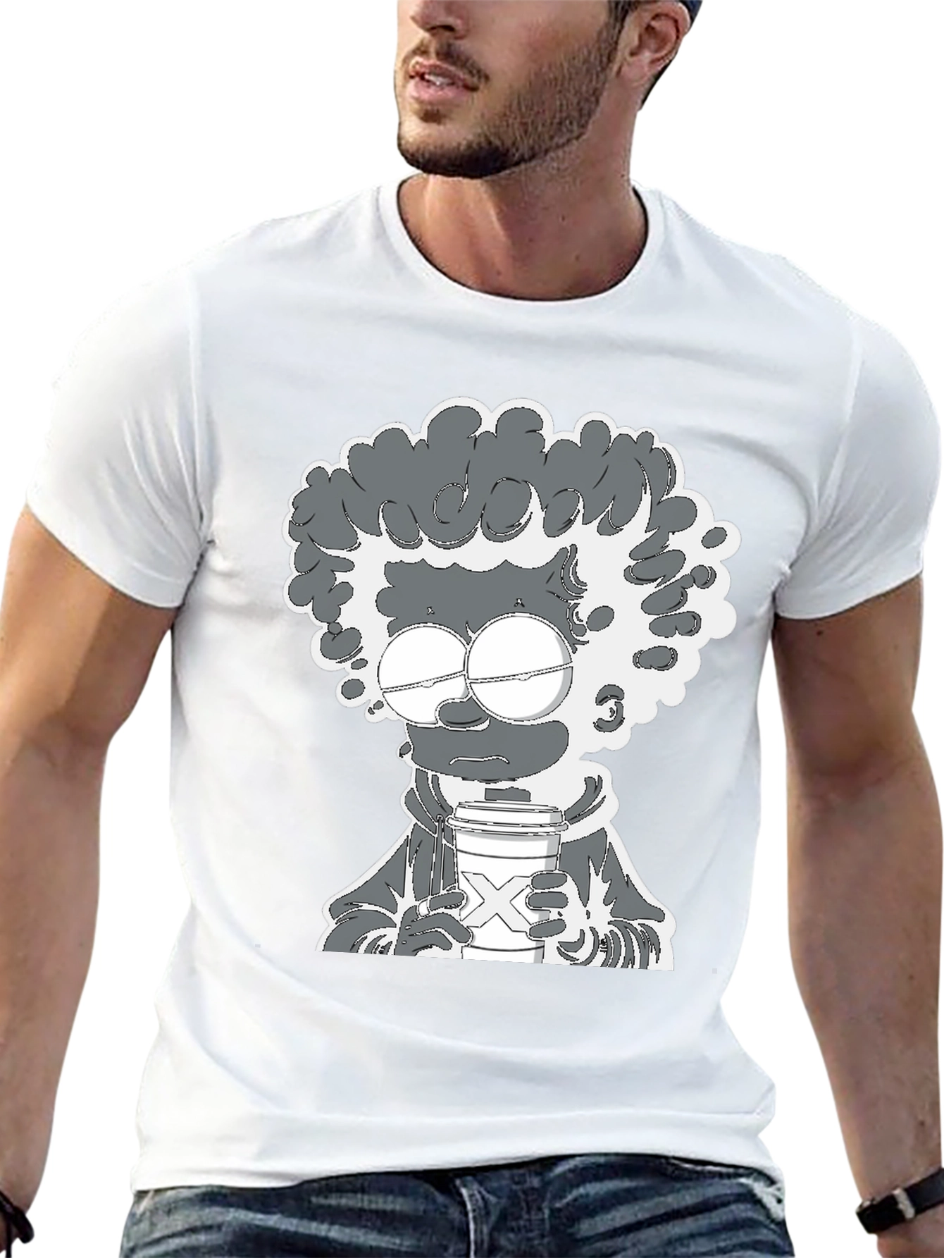 Coffee Lover Cartoon Graphic Tee - Black