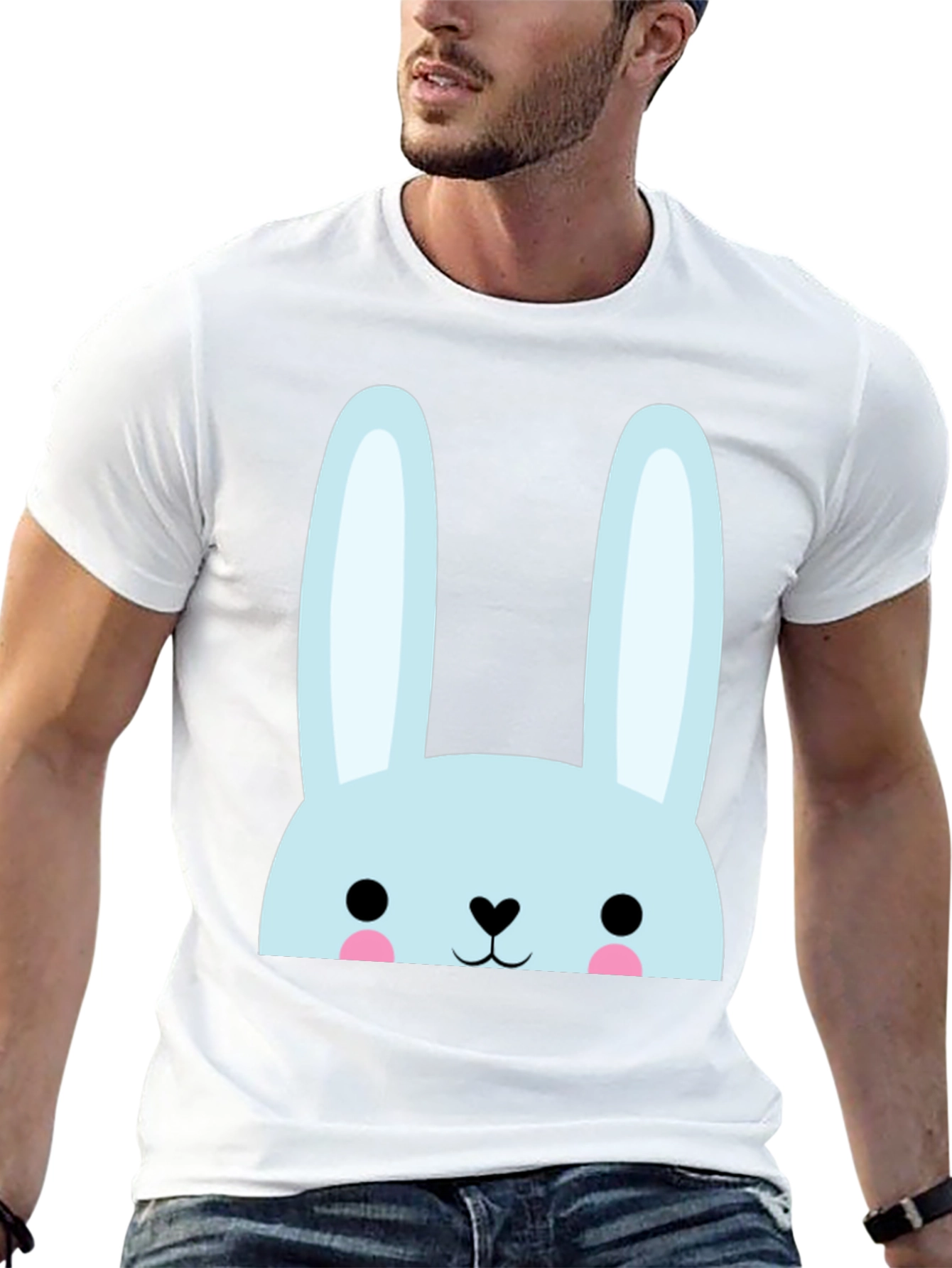 Cute Bunny Graphic Tee - Black Cotton Comfort