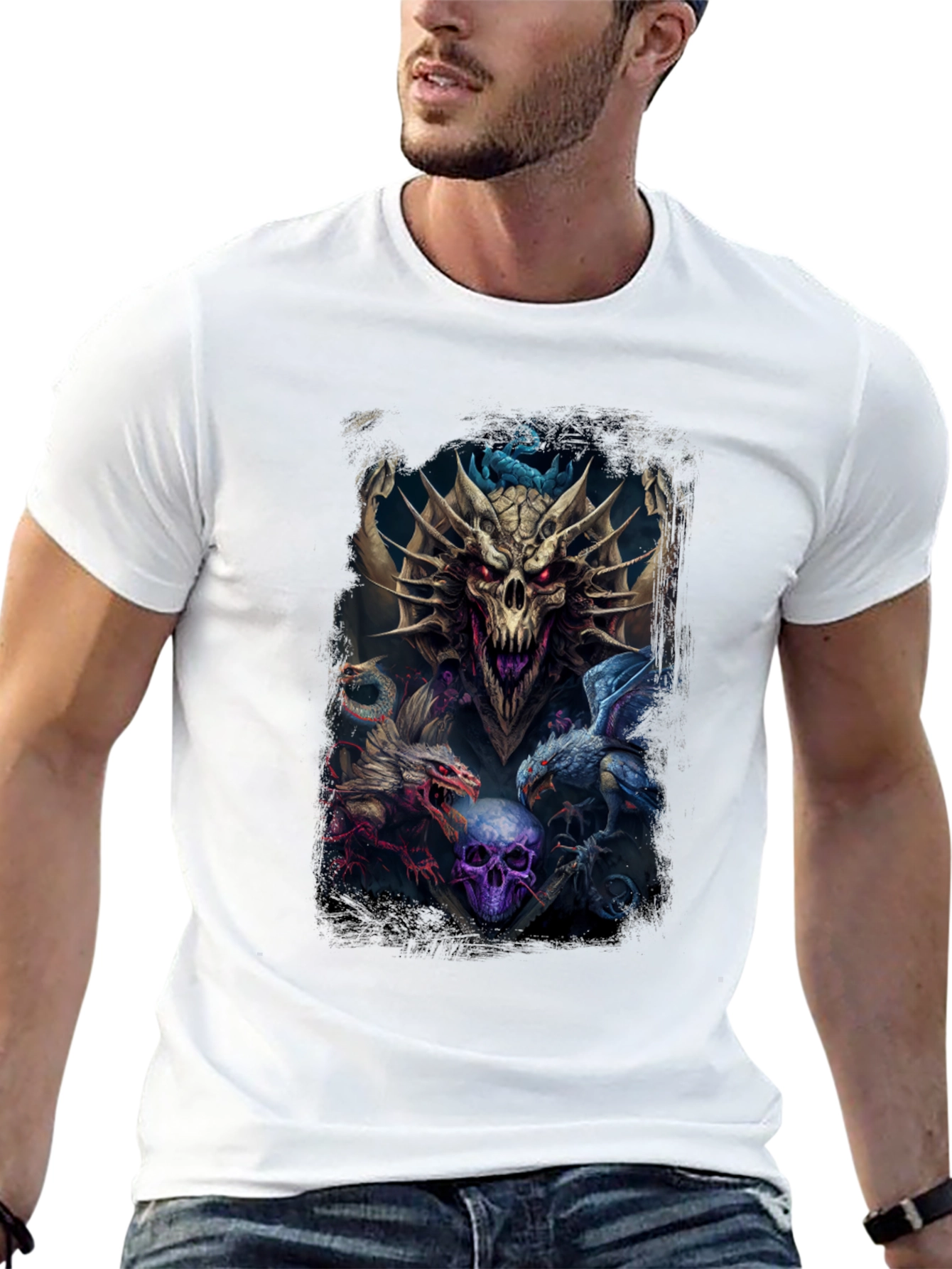 Dragon & Skull Graphic Tee - Dark Fantasy Style