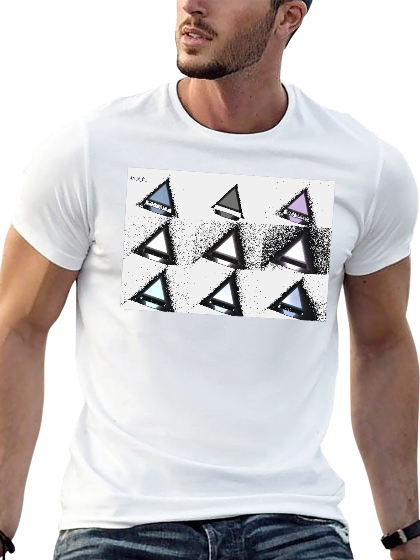 Geometric Triangle Print Black T-Shirt