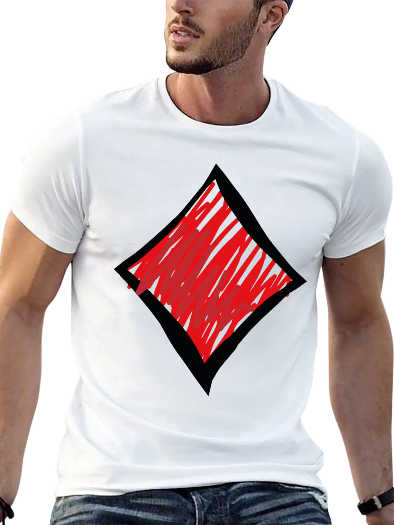 Red Diamond Graphic Print Black T-Shirt