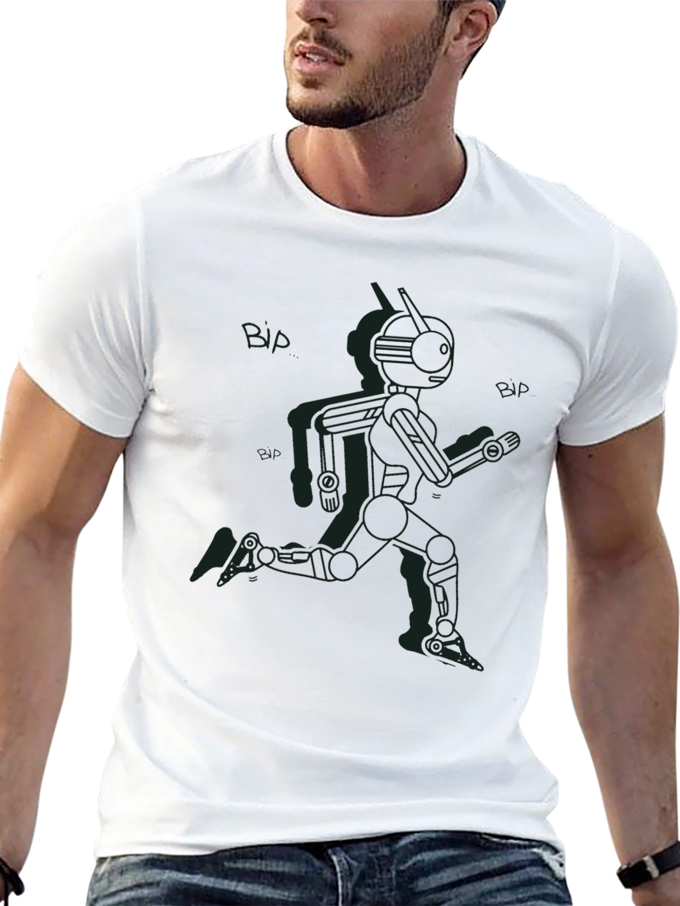 Retro Robot Run Black T-Shirt - Sci-Fi Style