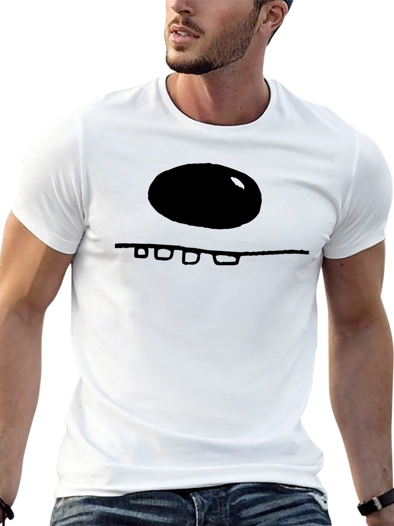 Minimalist Black T-Shirt with Abstract Face Design