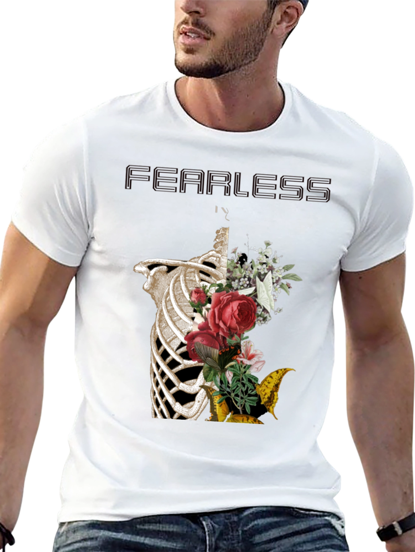 Fearless Ribcage Floral Graphic Black T-Shirt