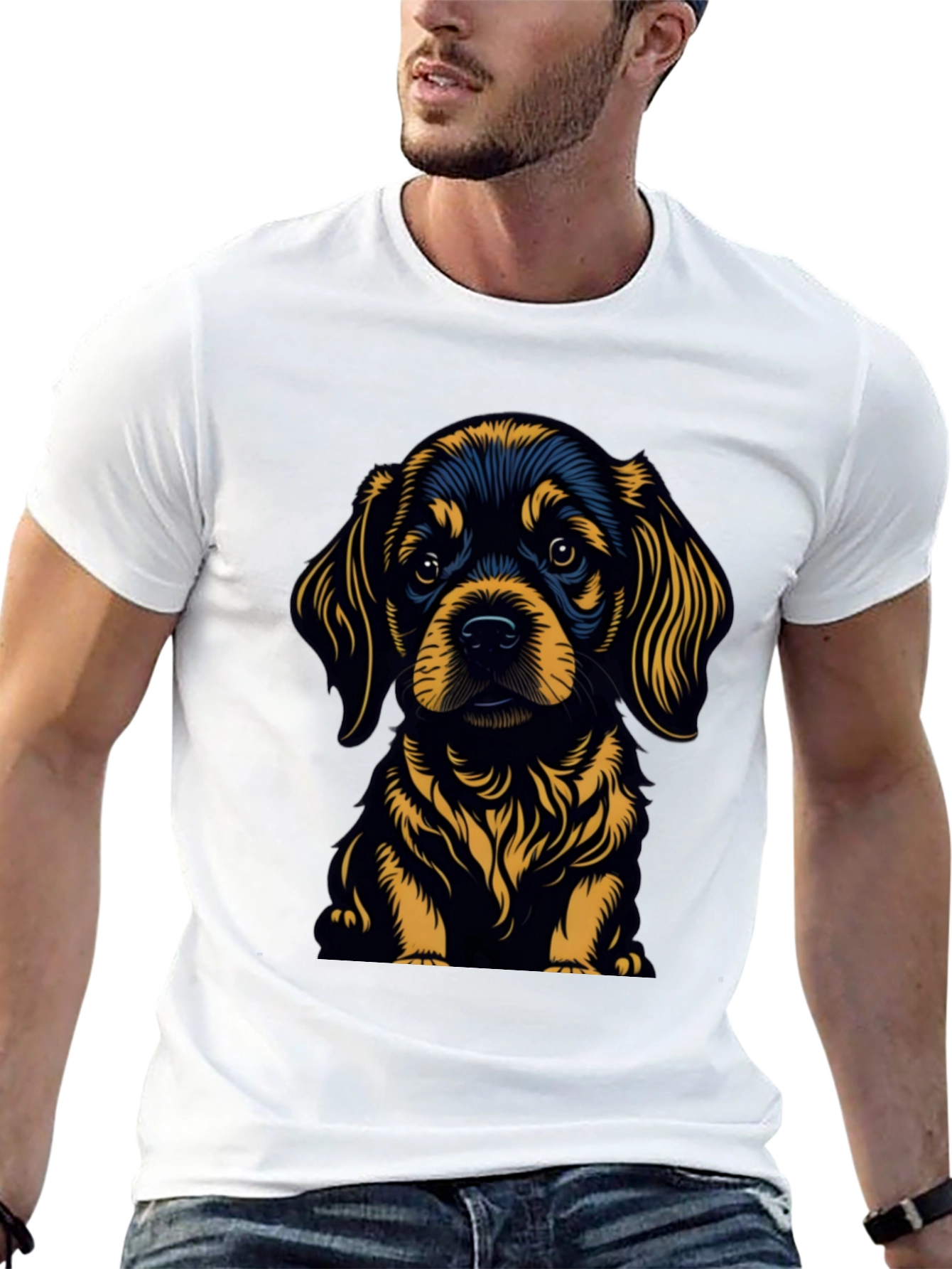 Cute Puppy Graphic Tee - Black Cotton Blend