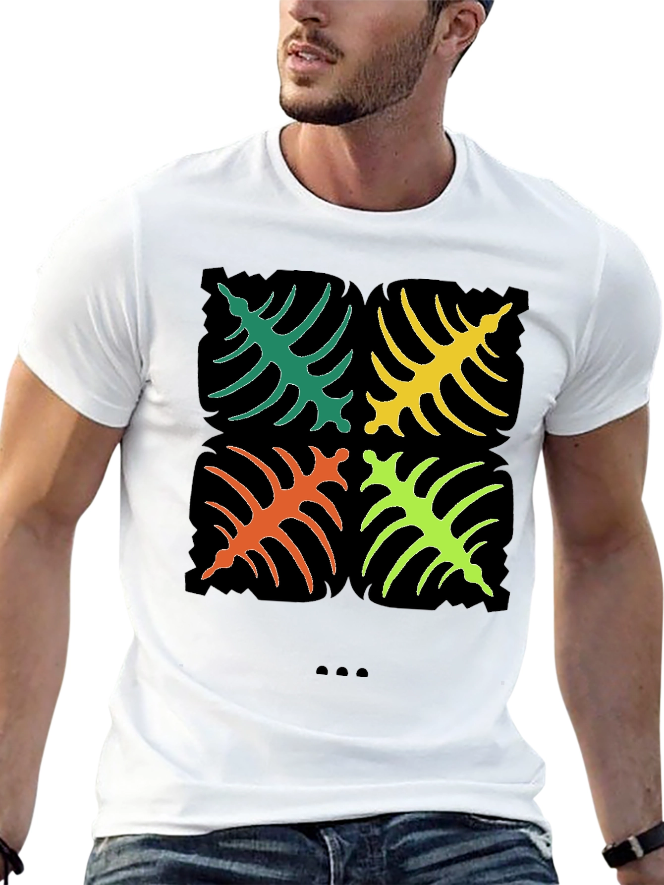 Tropical Leaf Design T-Shirt - Black