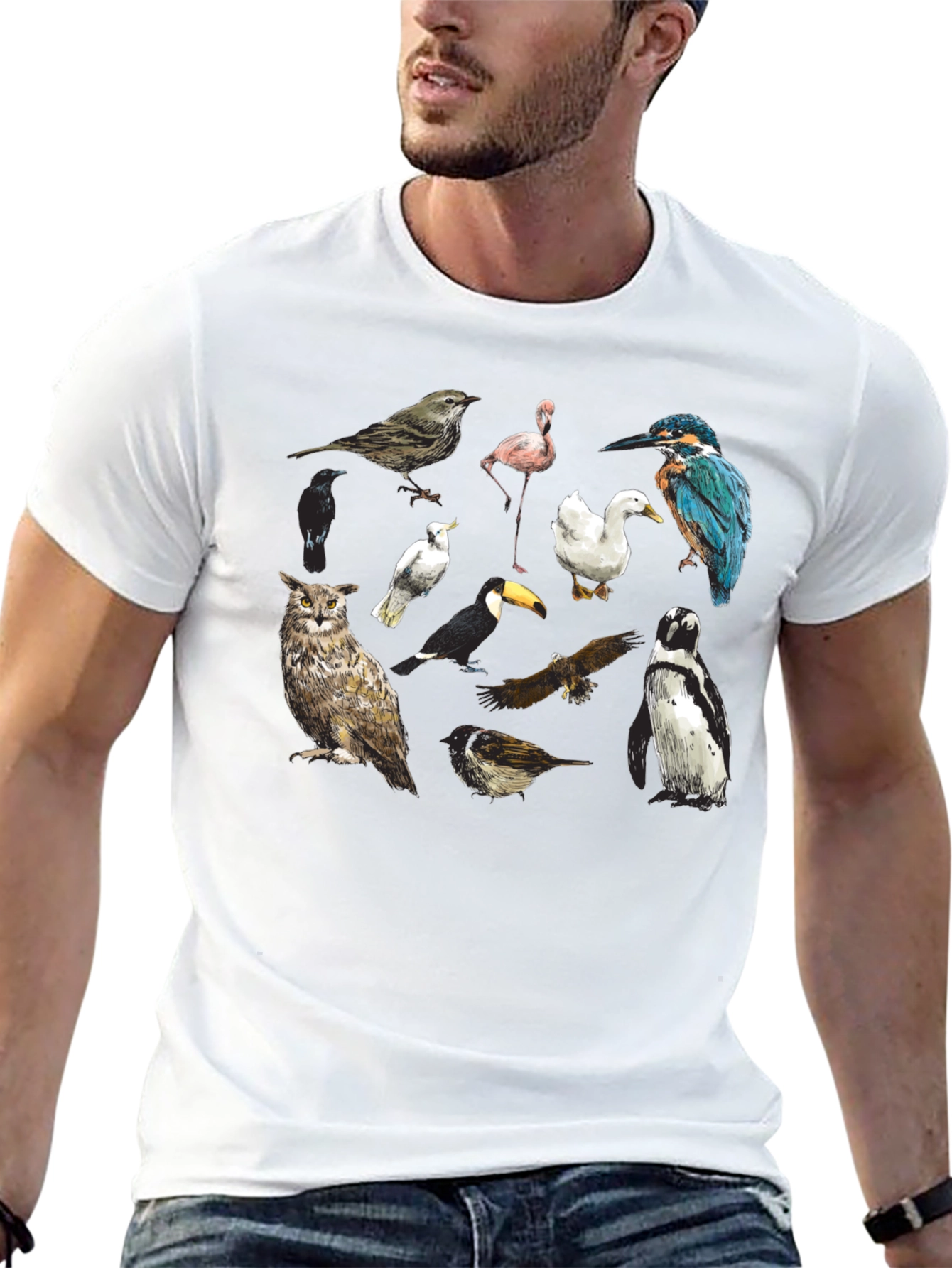 Bird Print Black T-Shirt