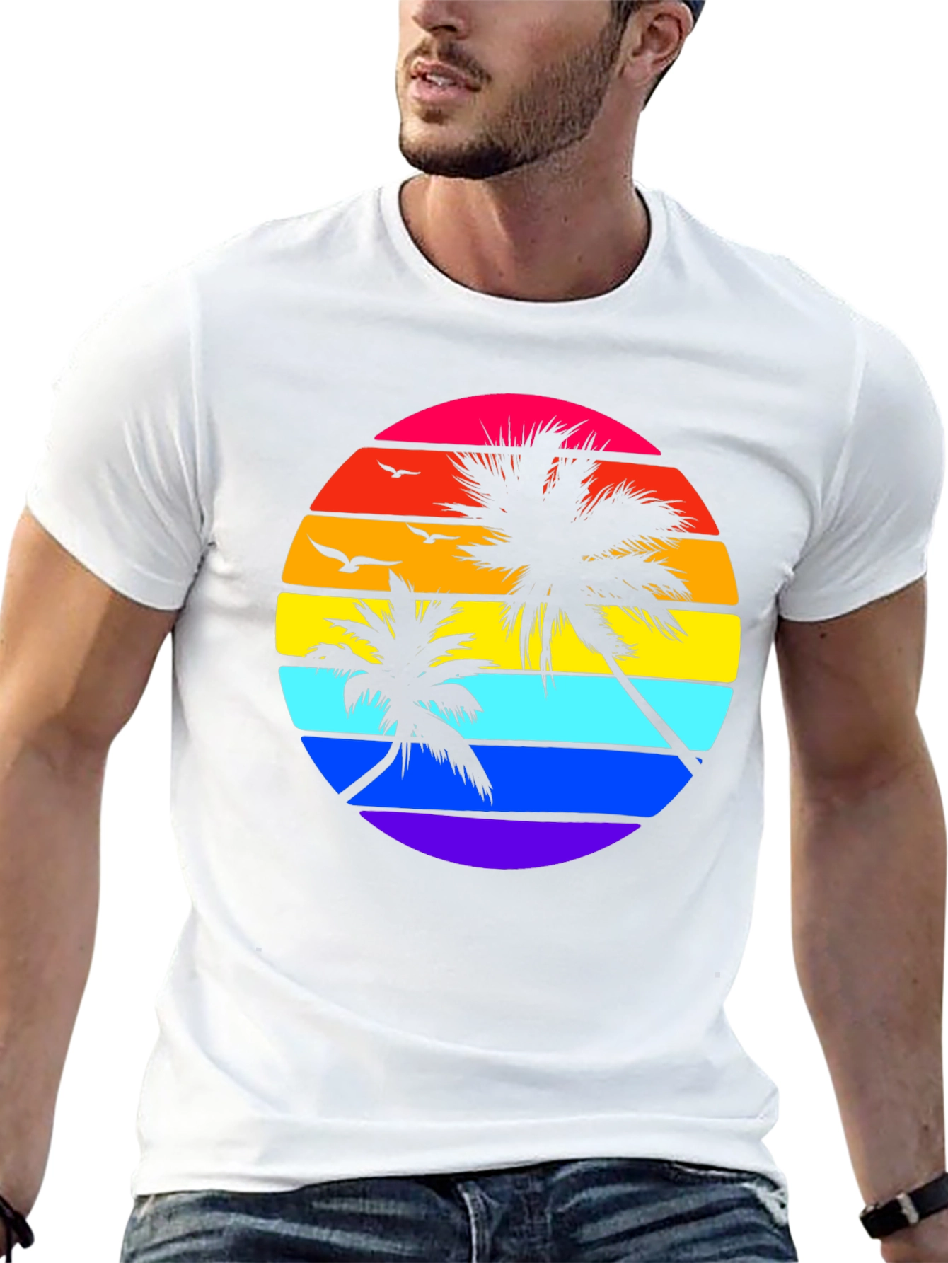 Retro Sunset Palm Tee - Black Graphic T-Shirt