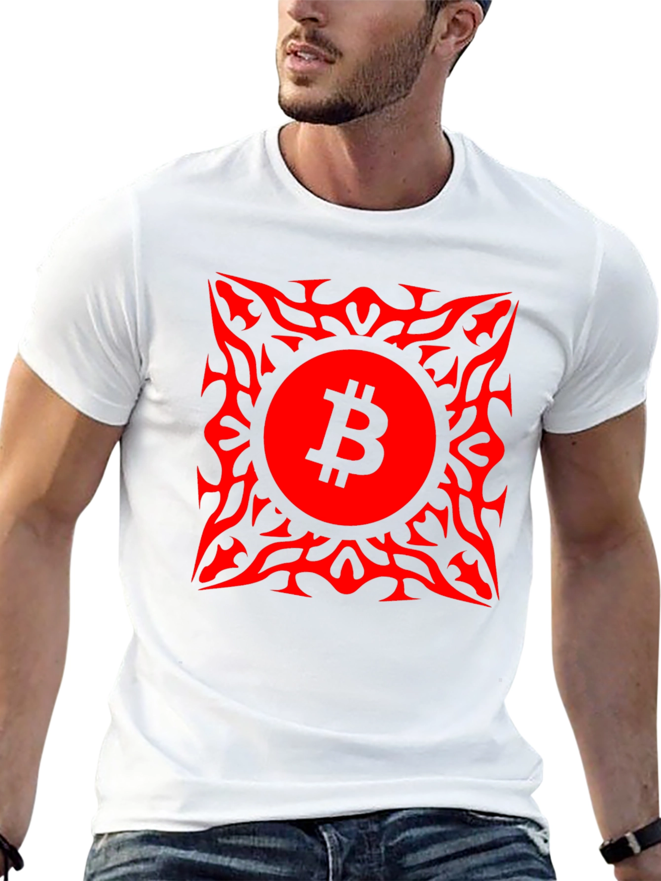 Bitcoin Red Tribal Graphic T-Shirt Crypto BTC