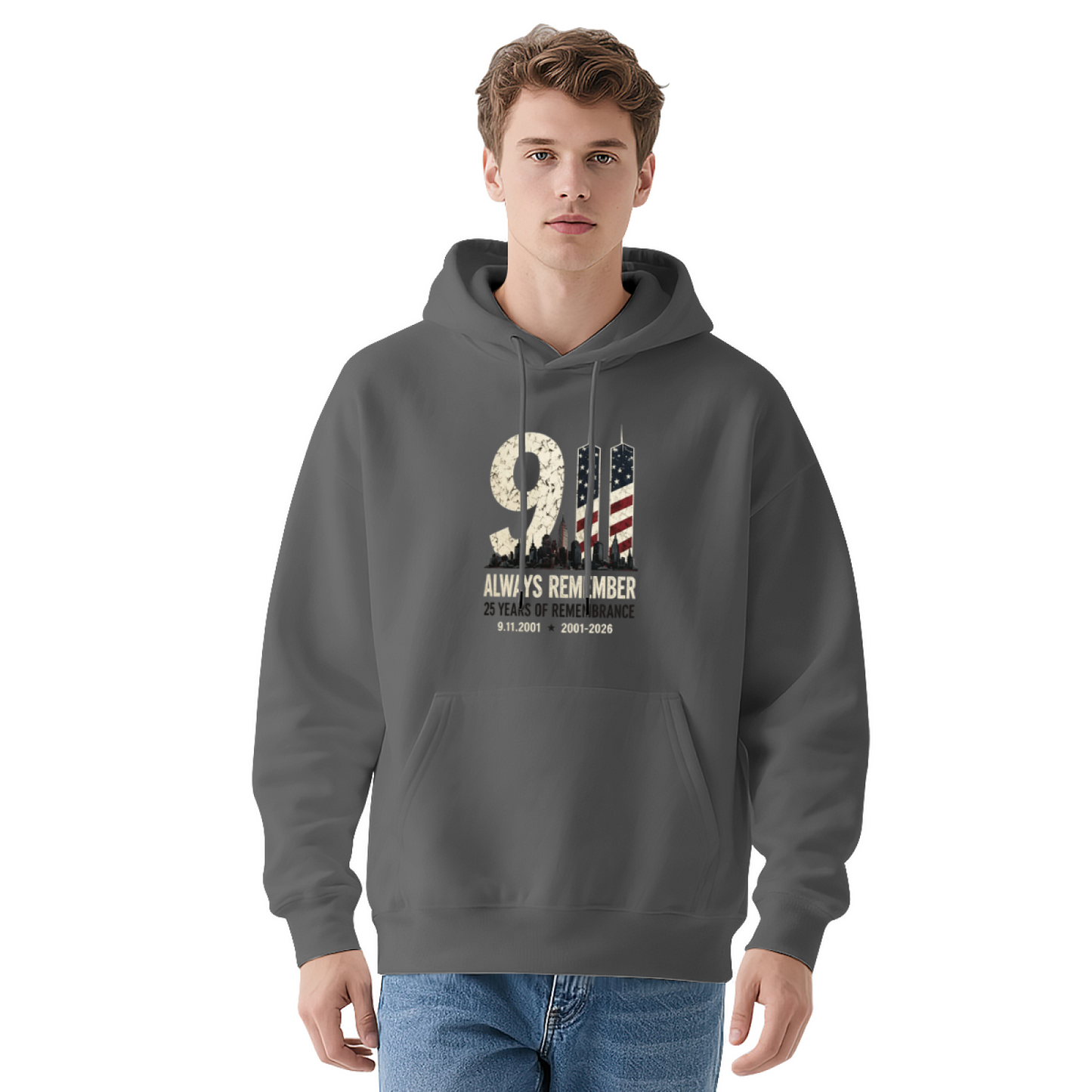 Always Remember 9/11 Vintage American Flag Twin Towers Hoodie