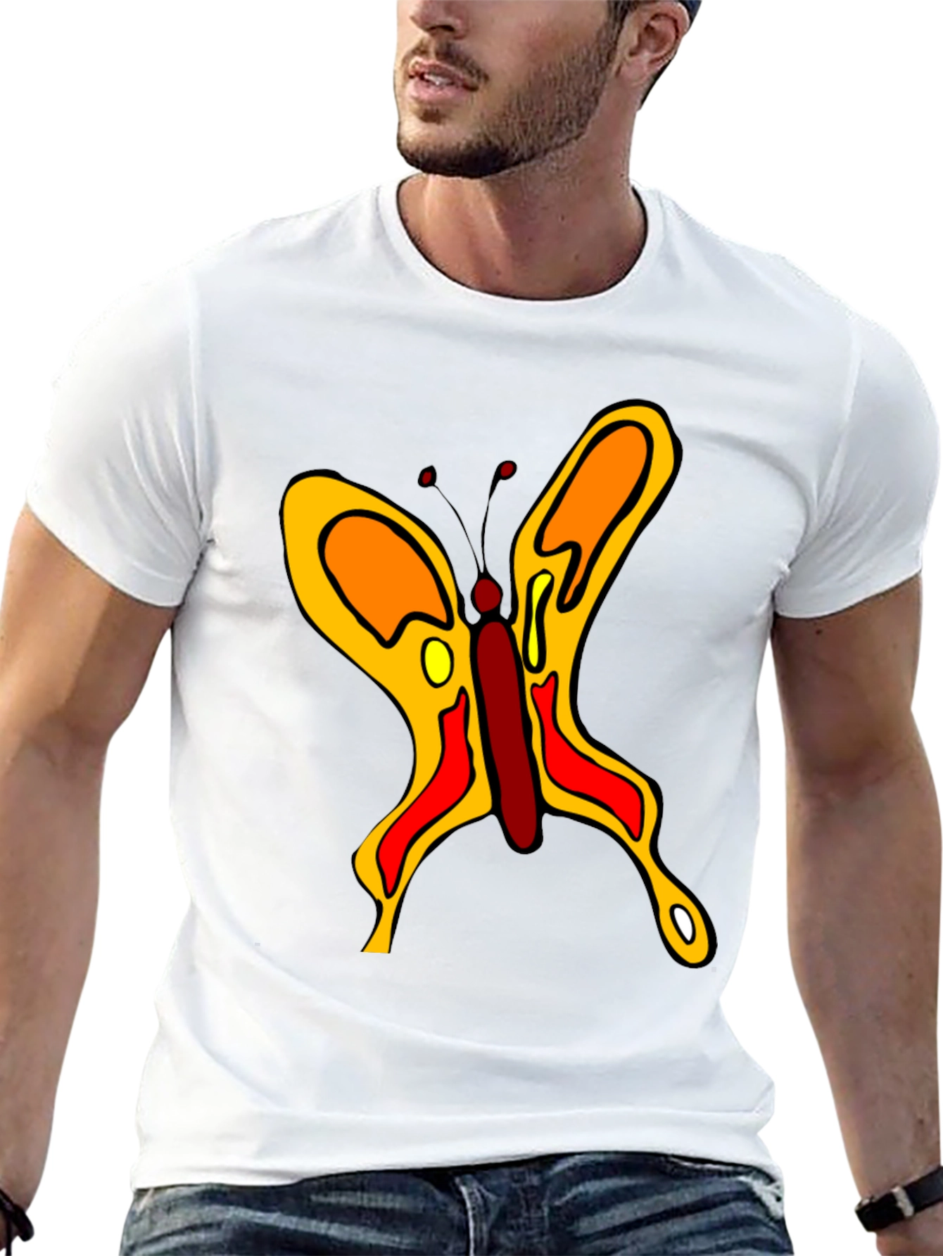 Butterfly Graphic Black Cotton Casual T-Shirt