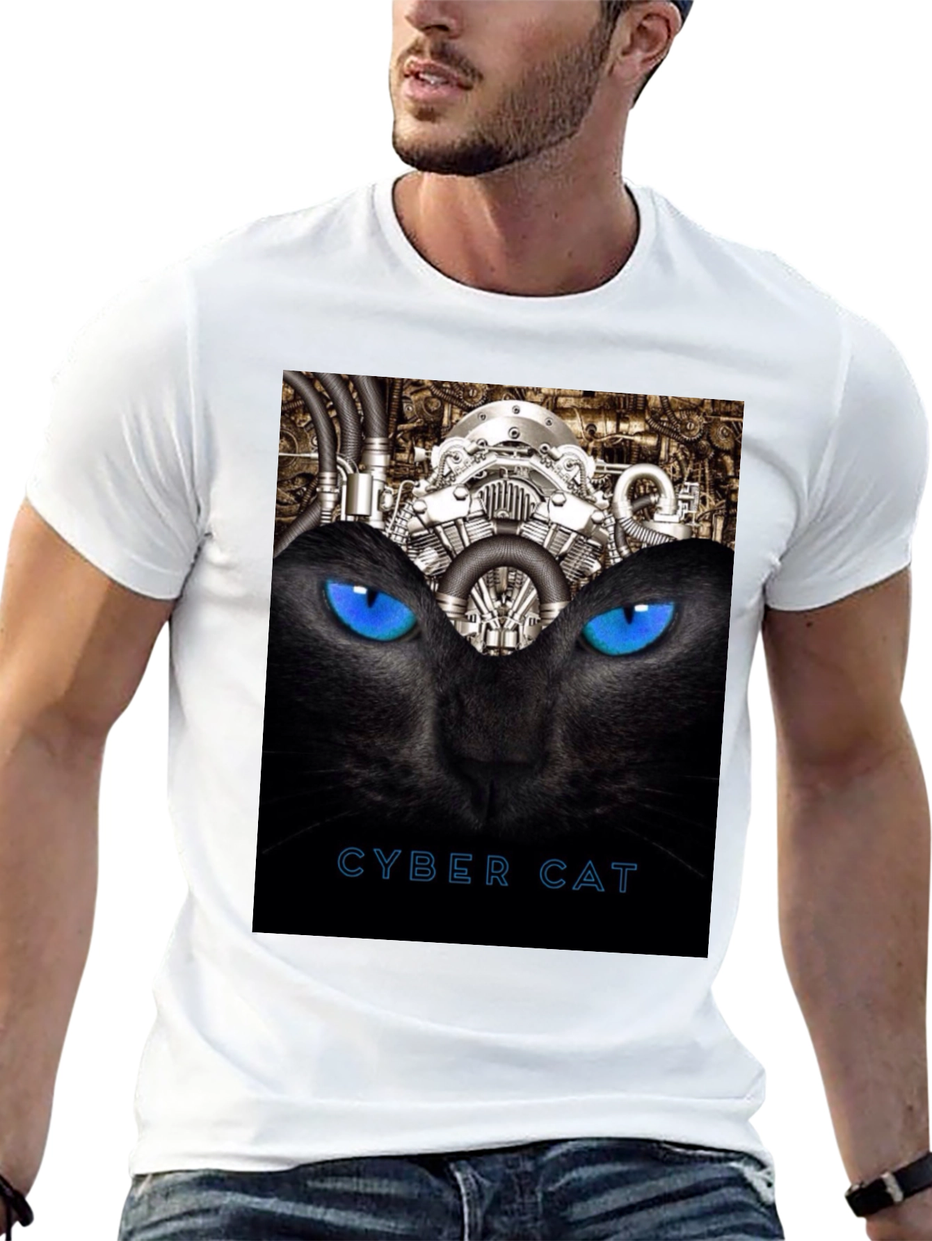 Cyber Cat Graphic T-Shirt - Black