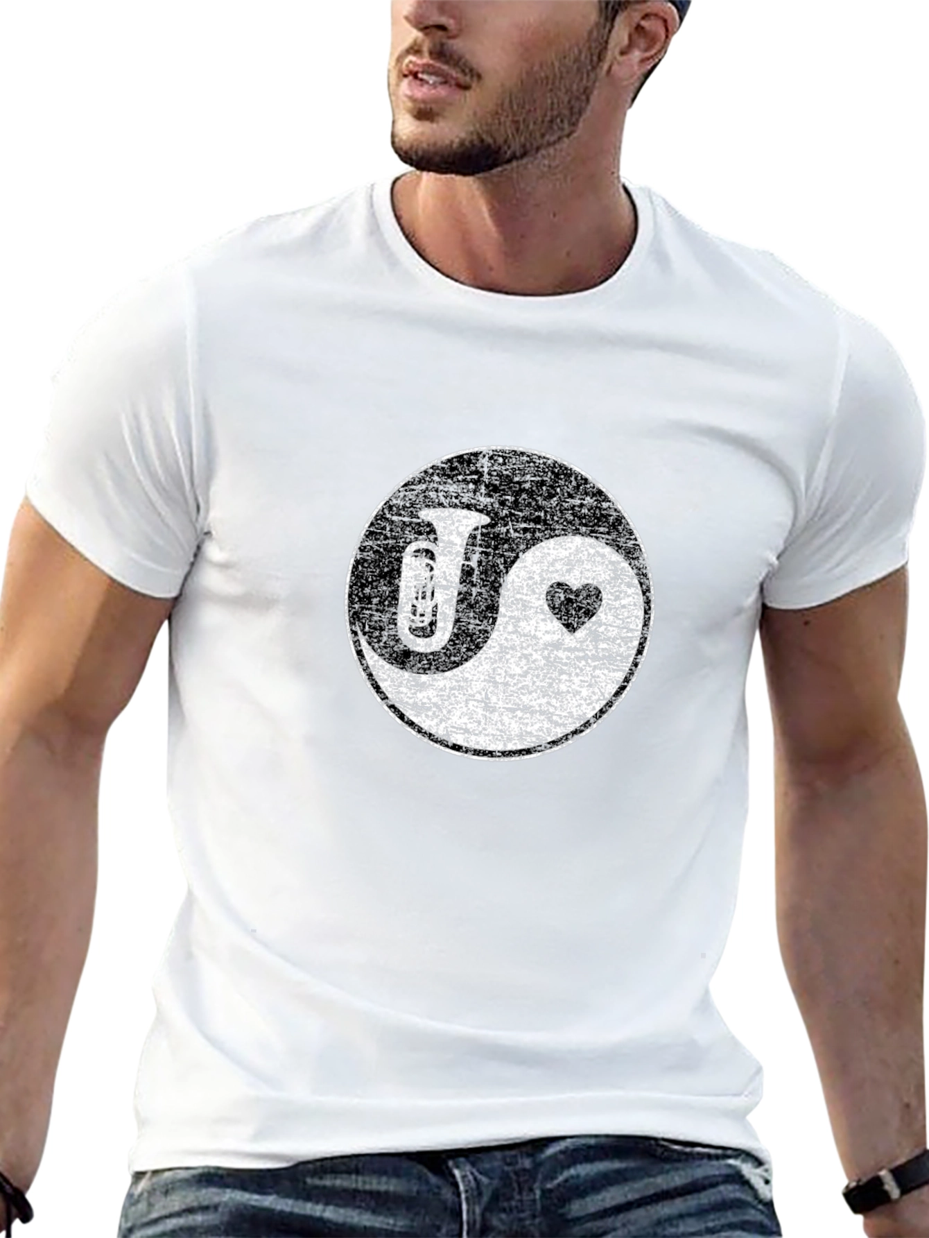 Yin Yang Tuba & Heart Graphic Tee - Black