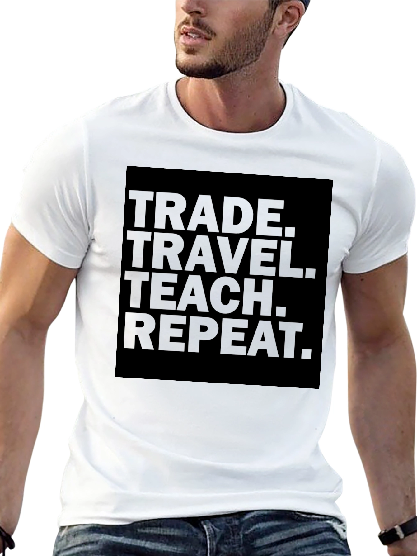 Trade Travel Teach Repeat Black Graphic T-Shirt