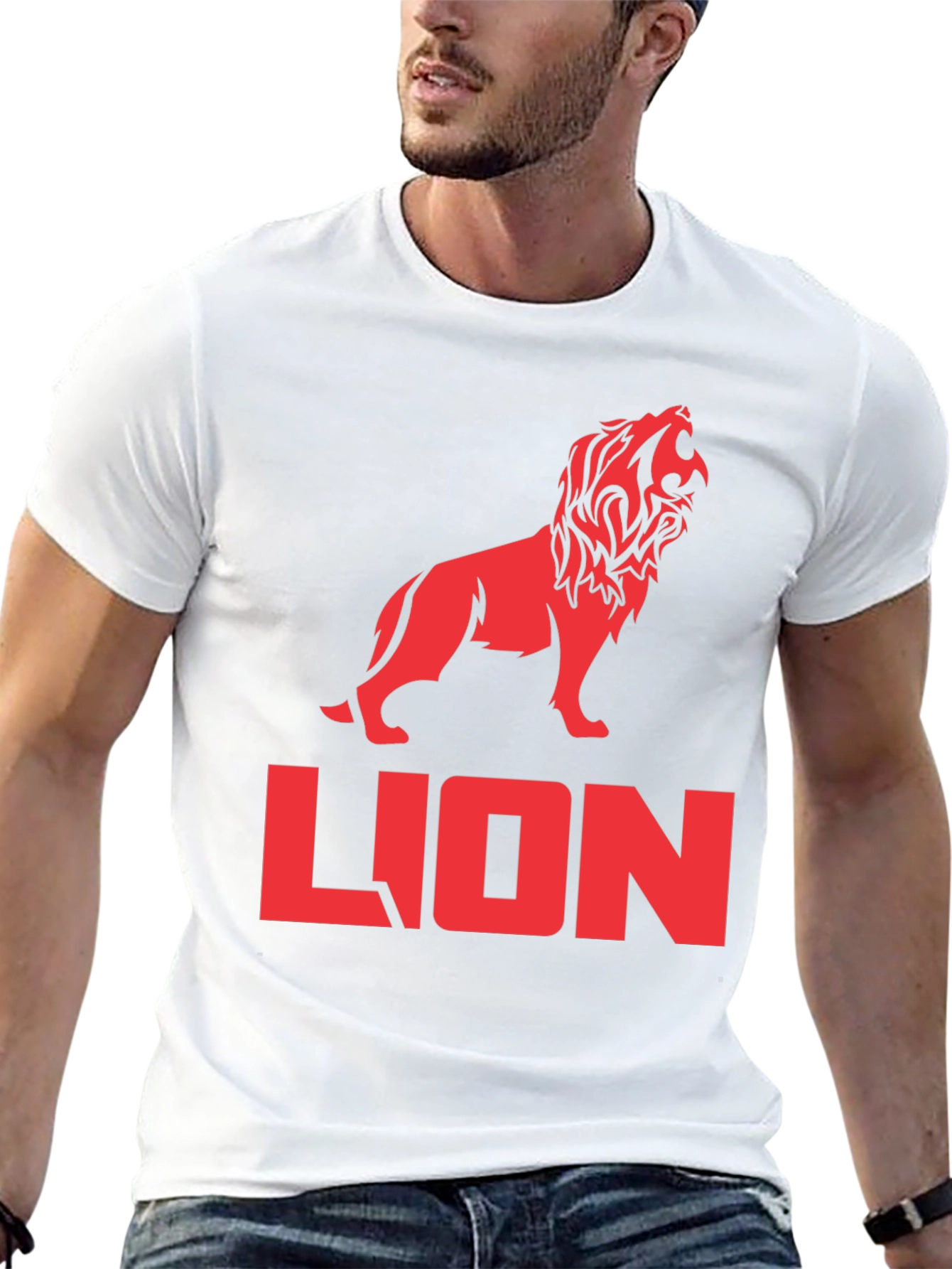 Lion Graphic Tee - Bold Red Print on Black