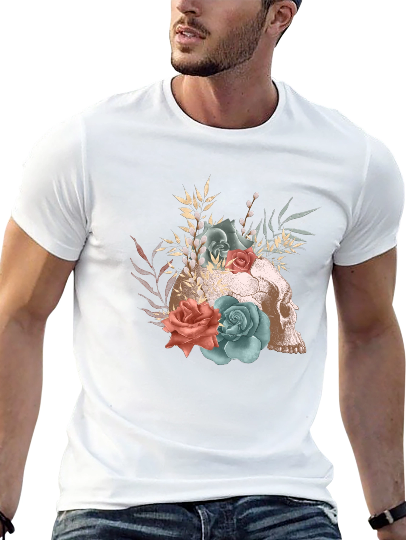 Floral Skull Graphic T-Shirt - Gothic Fashion Tee