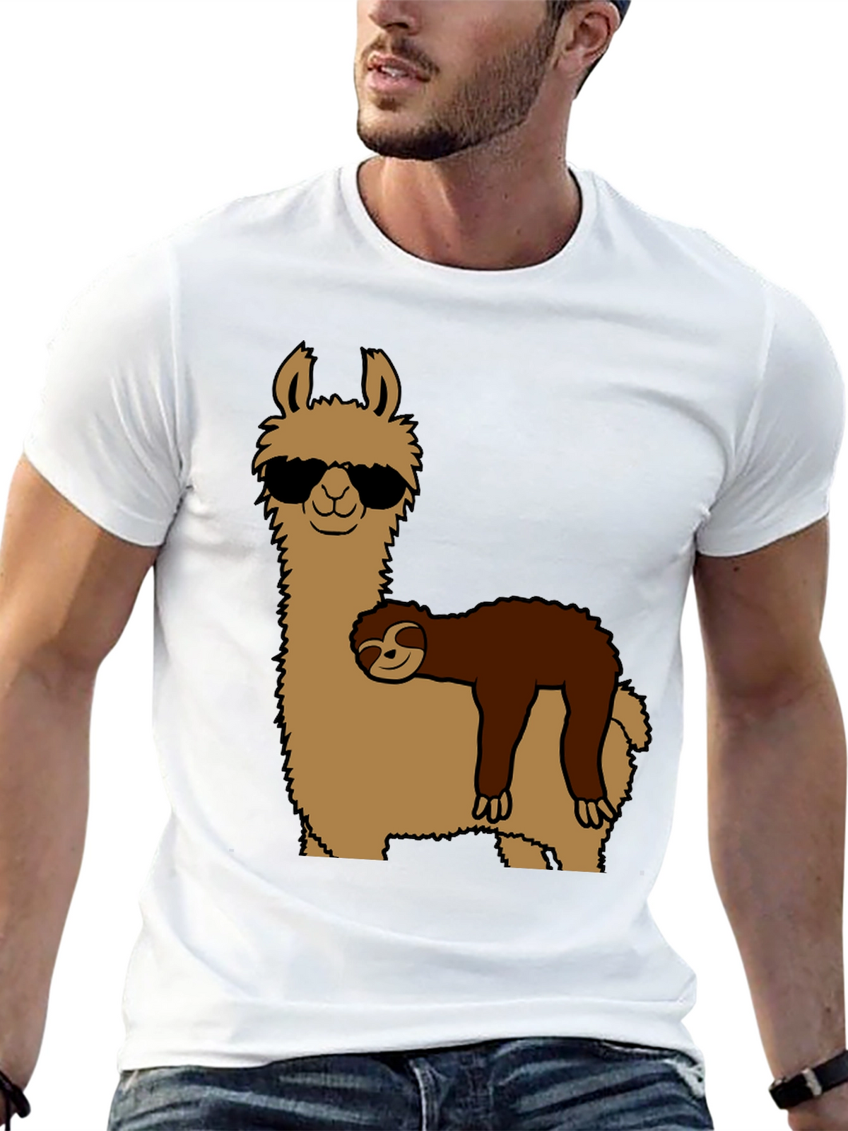 Cool Llama & Sloth Graphic T-Shirt