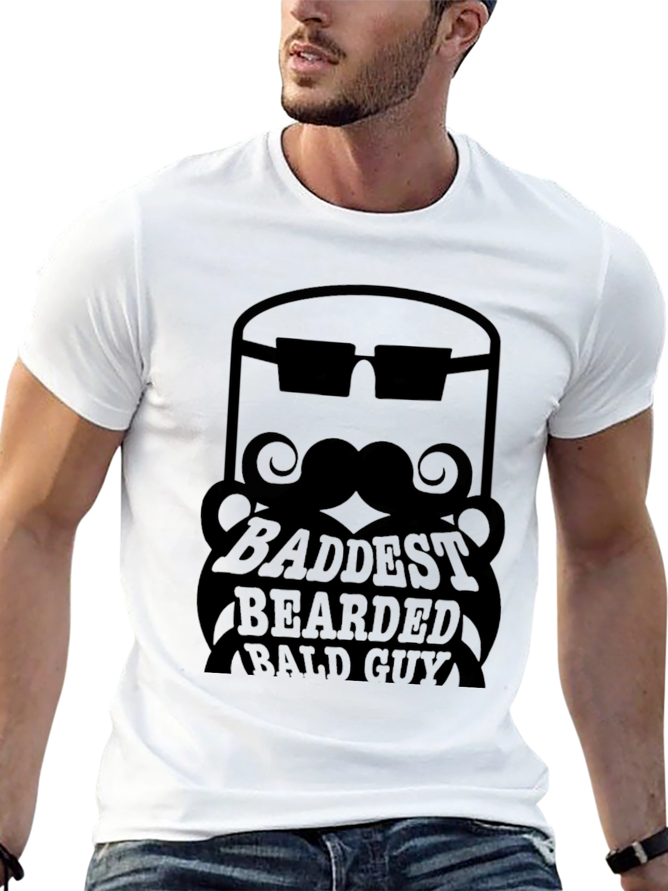 Baddest Bearded Bald Guy Black Graphic Tee