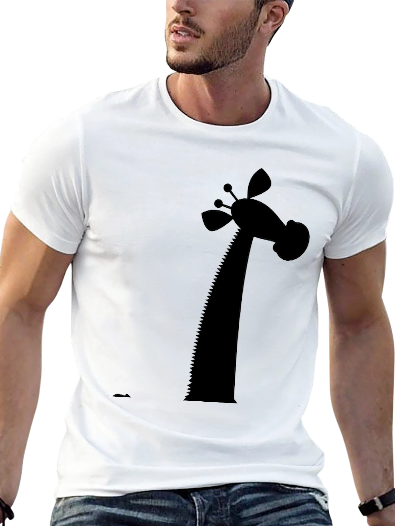 Giraffe Silhouette Graphic Tee - Black Cotton Blend
