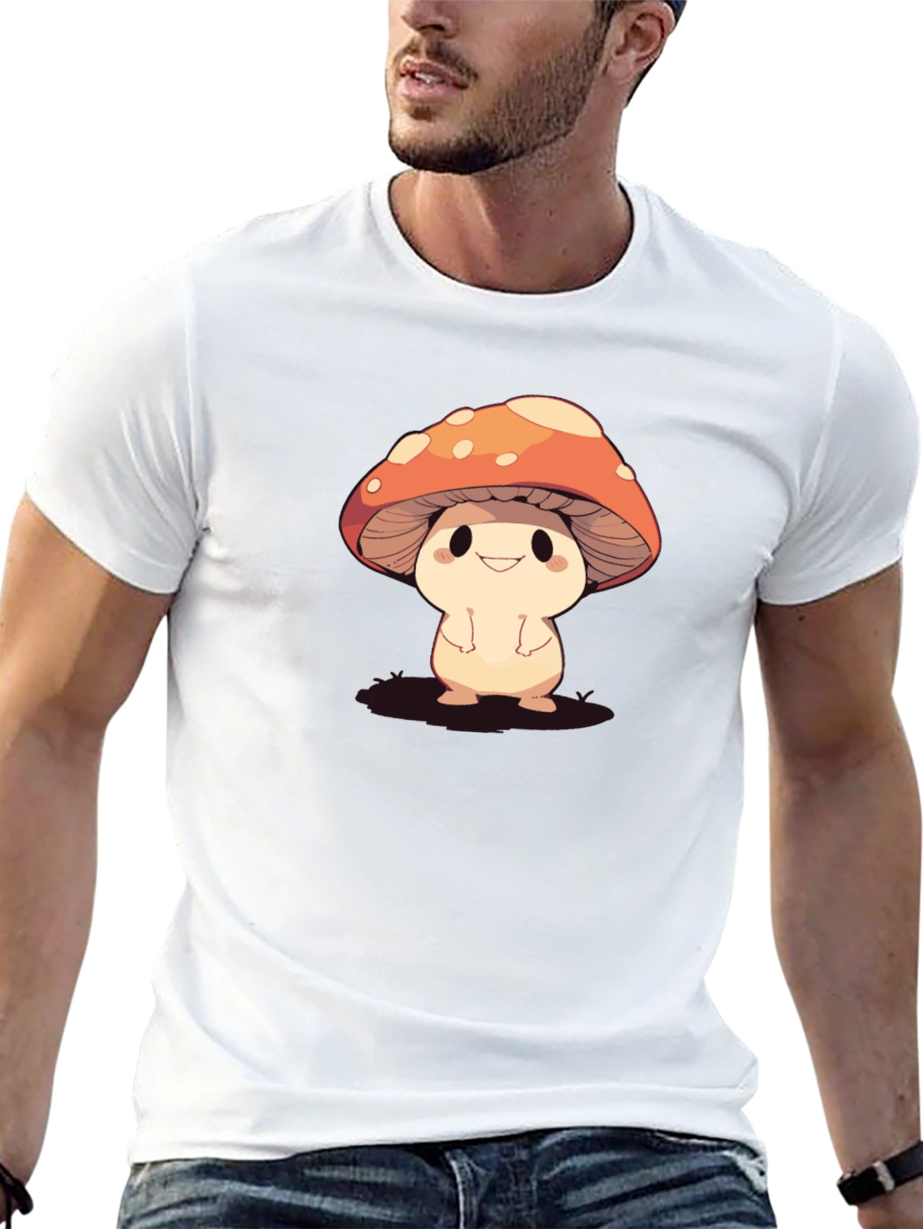 Cute Mushroom Graphic Black T-Shirt