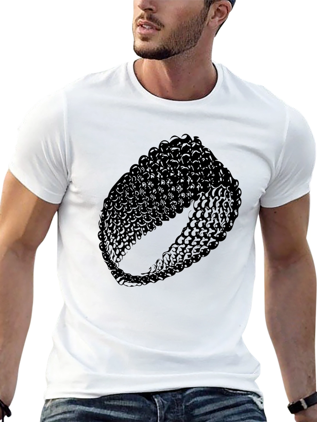 Mens Black T-Shirt with Abstract Ring Design